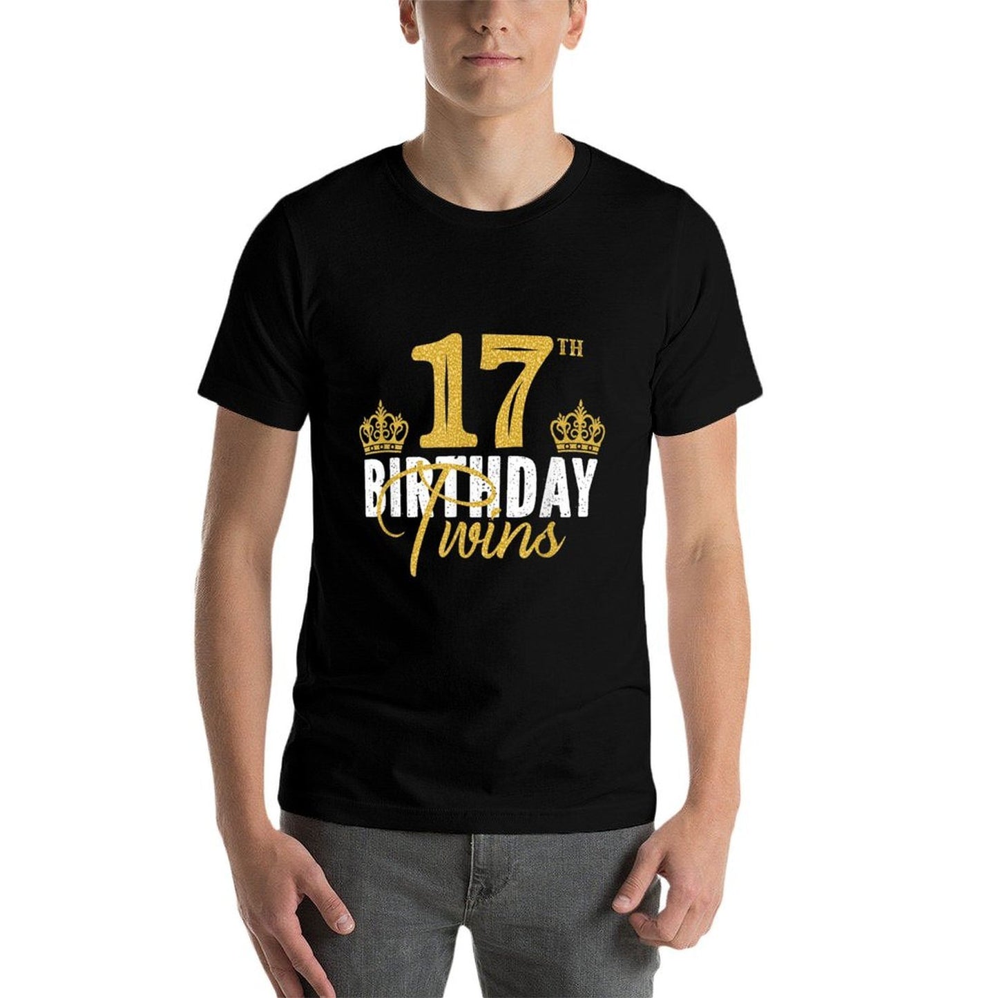 17th Birthday Twins 17 Years Old Party Idea For Boy And Girl Ribbed Collar T-Shirt