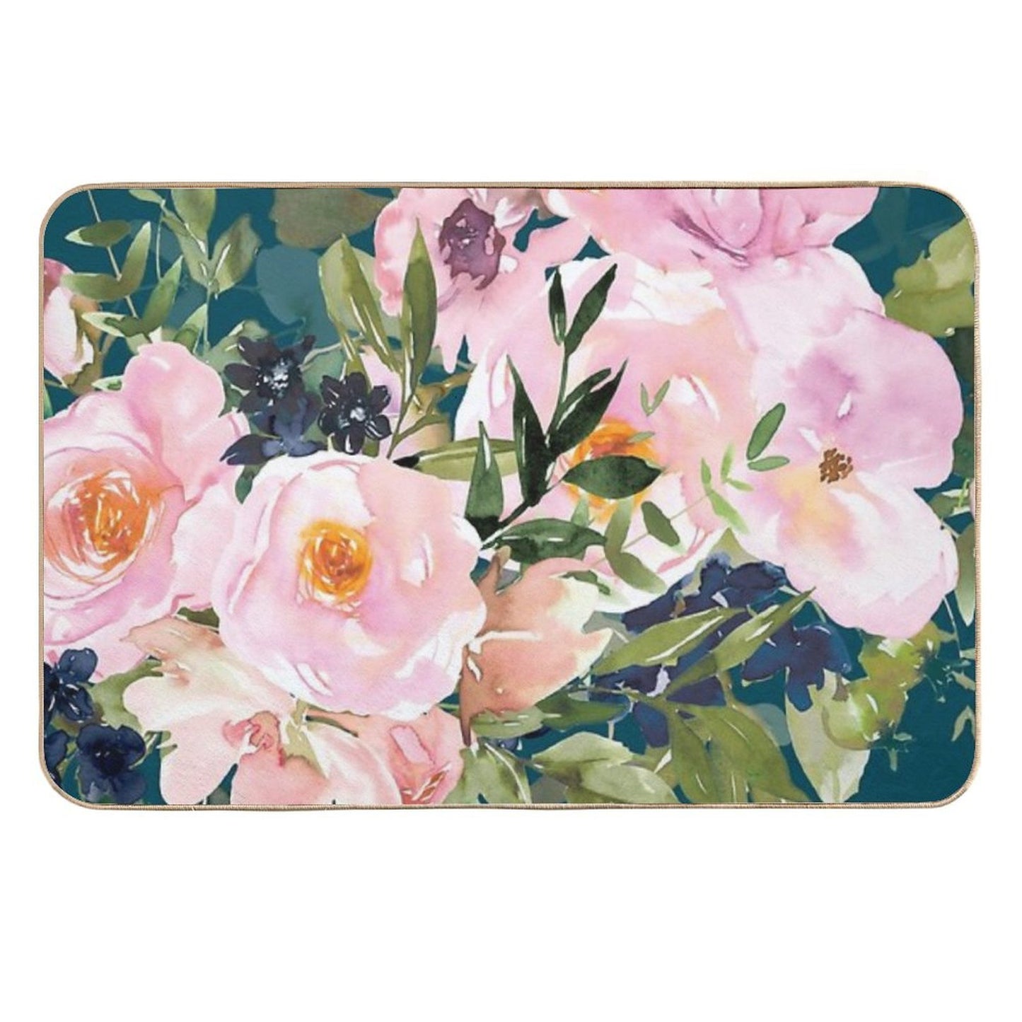 Floral Watercolor Rose Bouquet, Teal And Pink Versatile Bath Mat