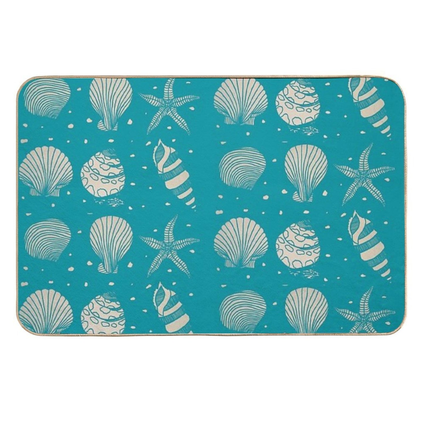 Sea Shell Pattern Turquoise Rapid-Drying Bath Mat