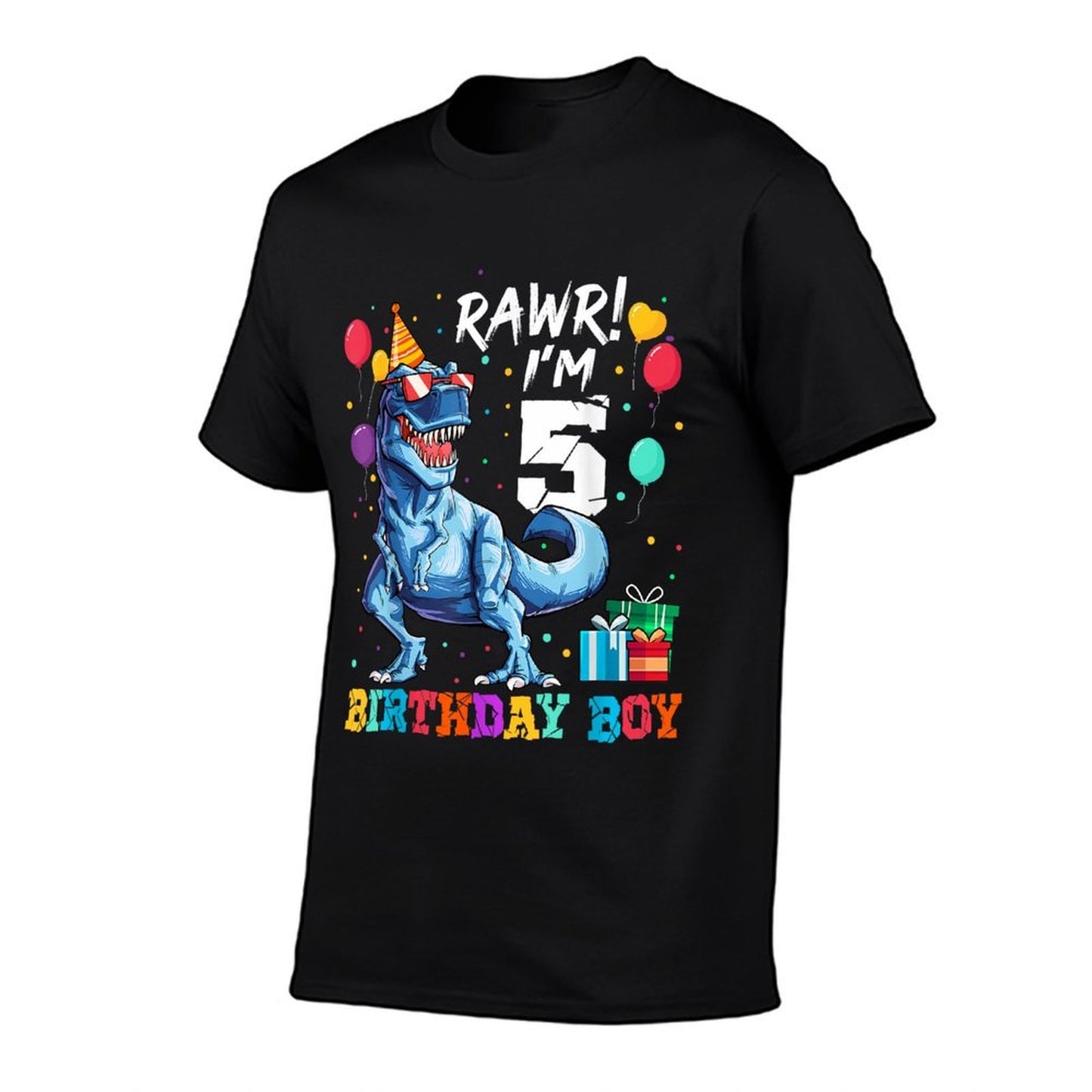 Funny Kids 5 Years Old Happy 5th Birthday Boy T Rex Dinosaur Stretchy T-Shirt