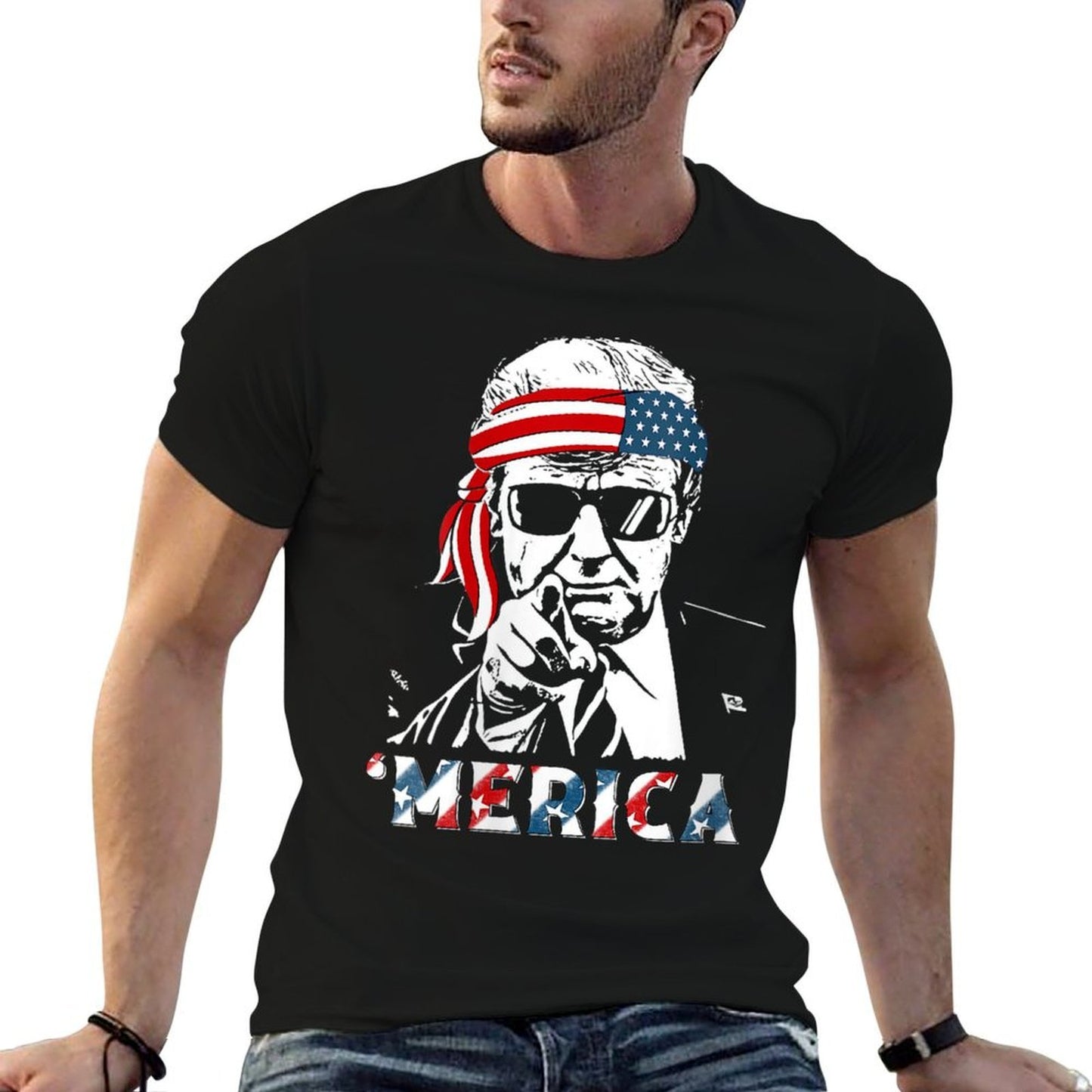 Womens 'MERICA TRUMP Happy 4th Of July Trump American Eco-friendly Material T-Shirt