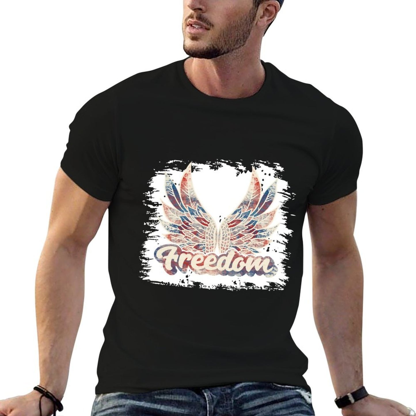 Bleached July 4th Freedom Wings Patriotic USA Angel Wings Vintage-inspired T-Shirt