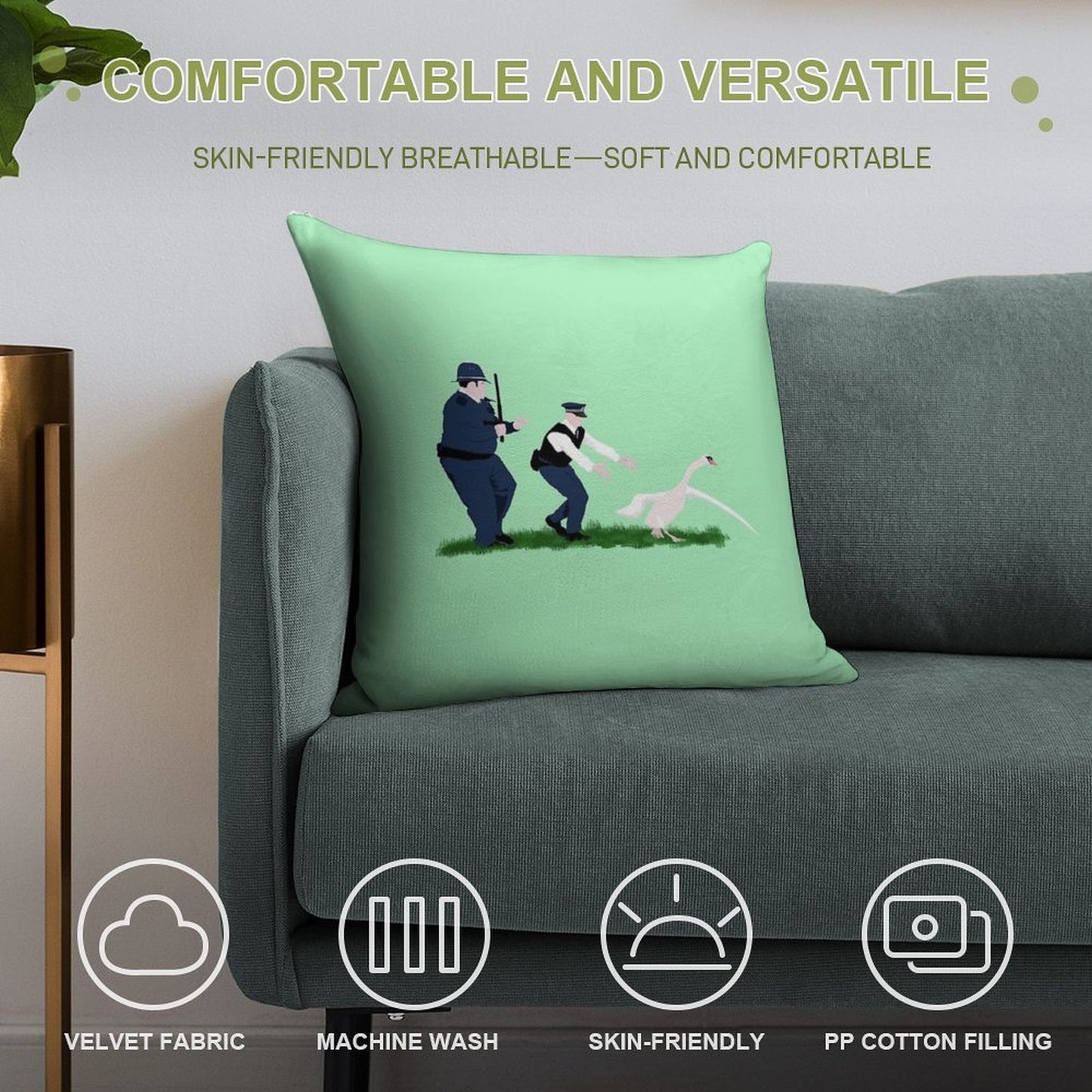 Swan Cops Soft Washable Throw Pillow