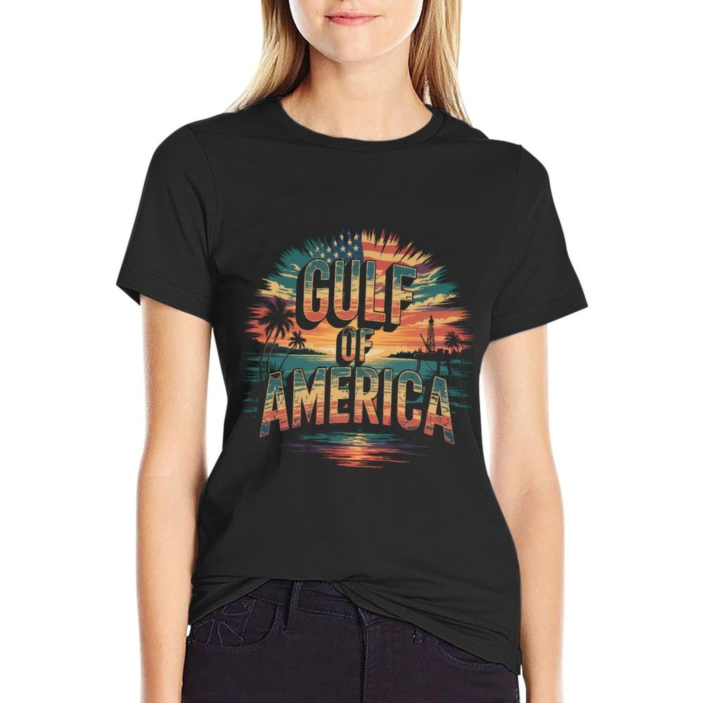 Retro Gulf Of Usa America Patriotic Beach Life Est 2025 Sweatshirt Slim-fit Cut T-Shirt