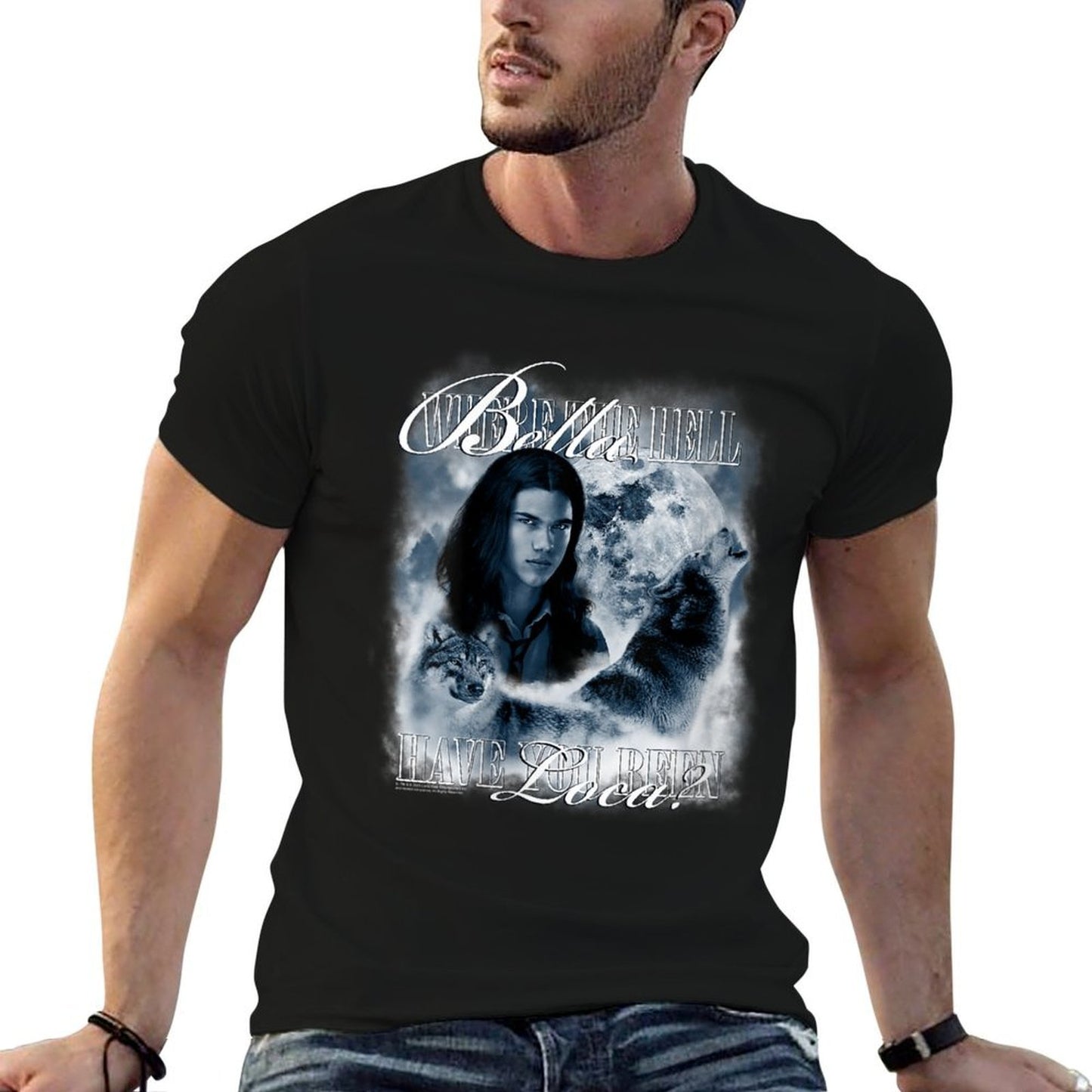 Womens Twilight Saga Retro Jacob Wolf Moon Loca Movie Slim-fit Cut T-Shirt