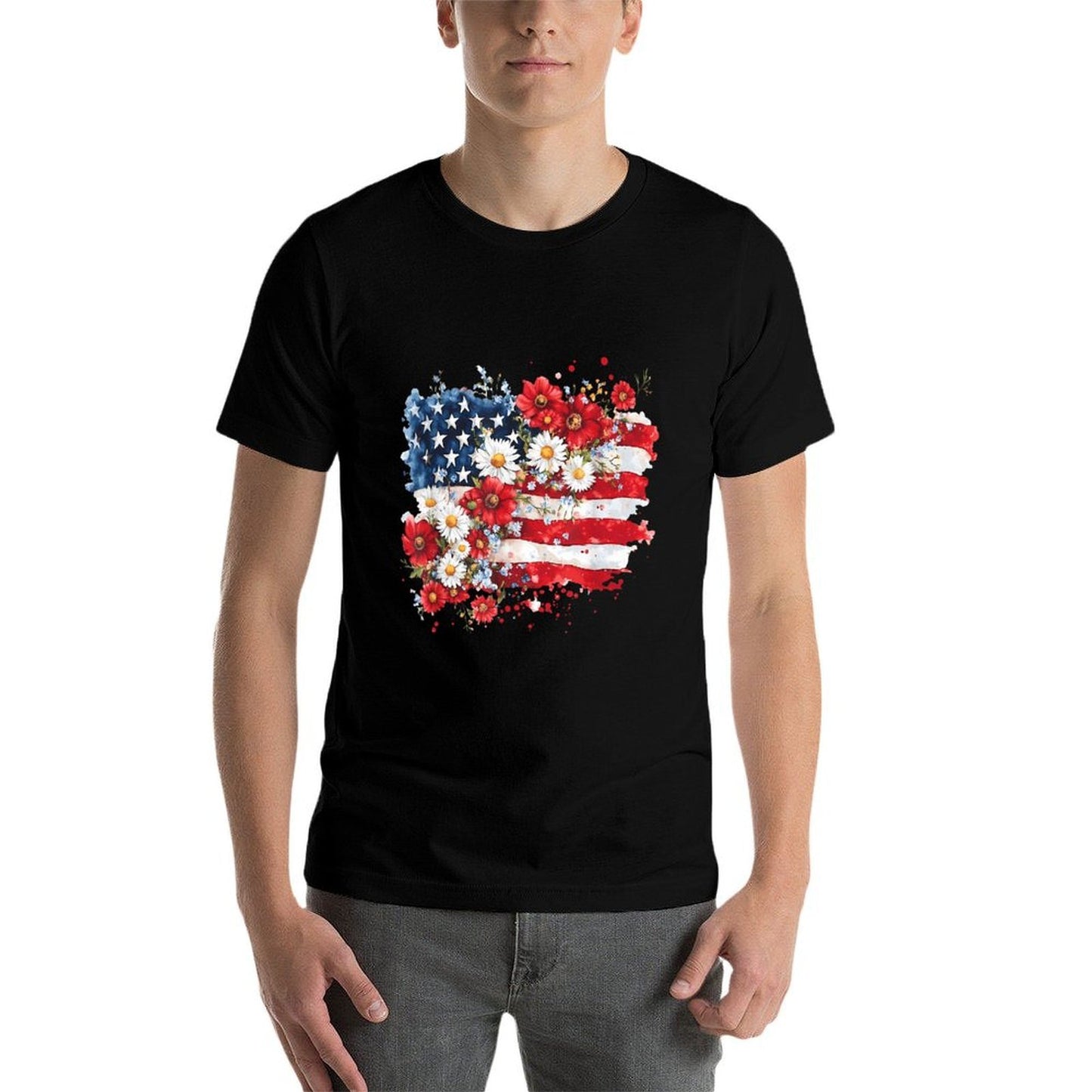 4th of July Floral American Wildflowers Patriotic Women Graphic-printed T-Shirt