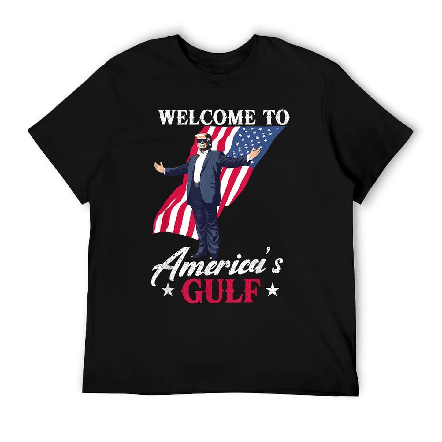 Gulf of USA America Funny USA Flag Ribbed Collar T-Shirt
