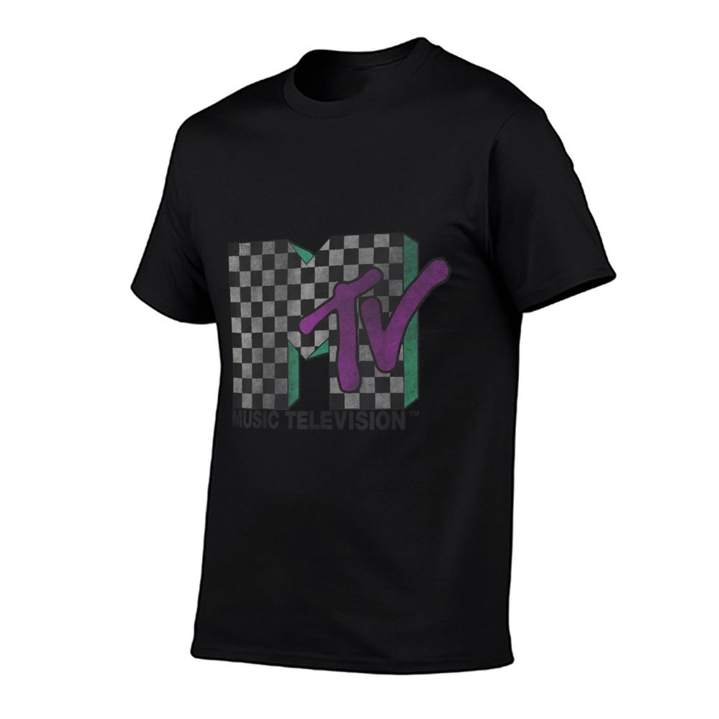 MTV Checkered Distressed Retro Logo Eco-friendly Material T-Shirt