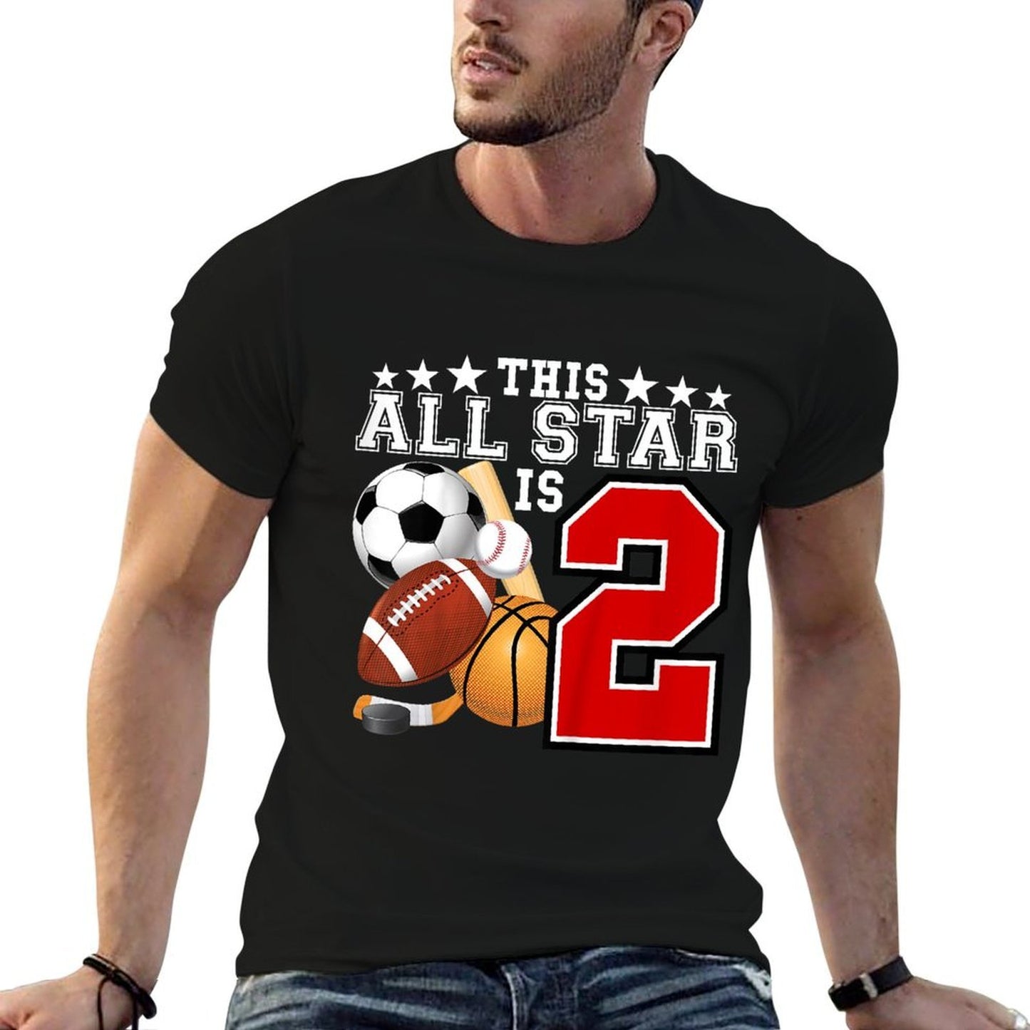 2 Year Old Sports Star Birthday Party All Sport 2nd Gift Easy-care T-Shirt