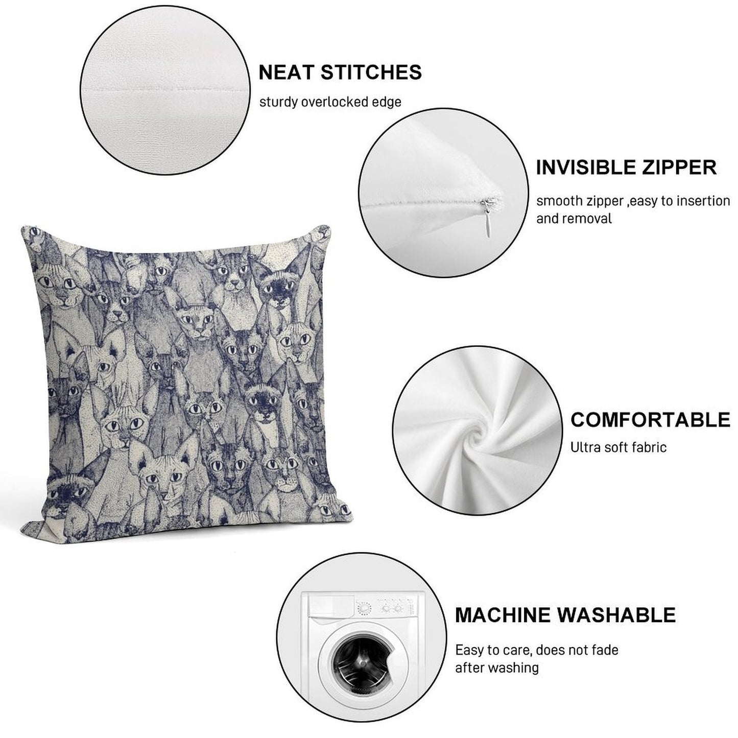 Just Sphynx Cats Blue Off White Soft Ultra-Soft Texture Throw Pillow