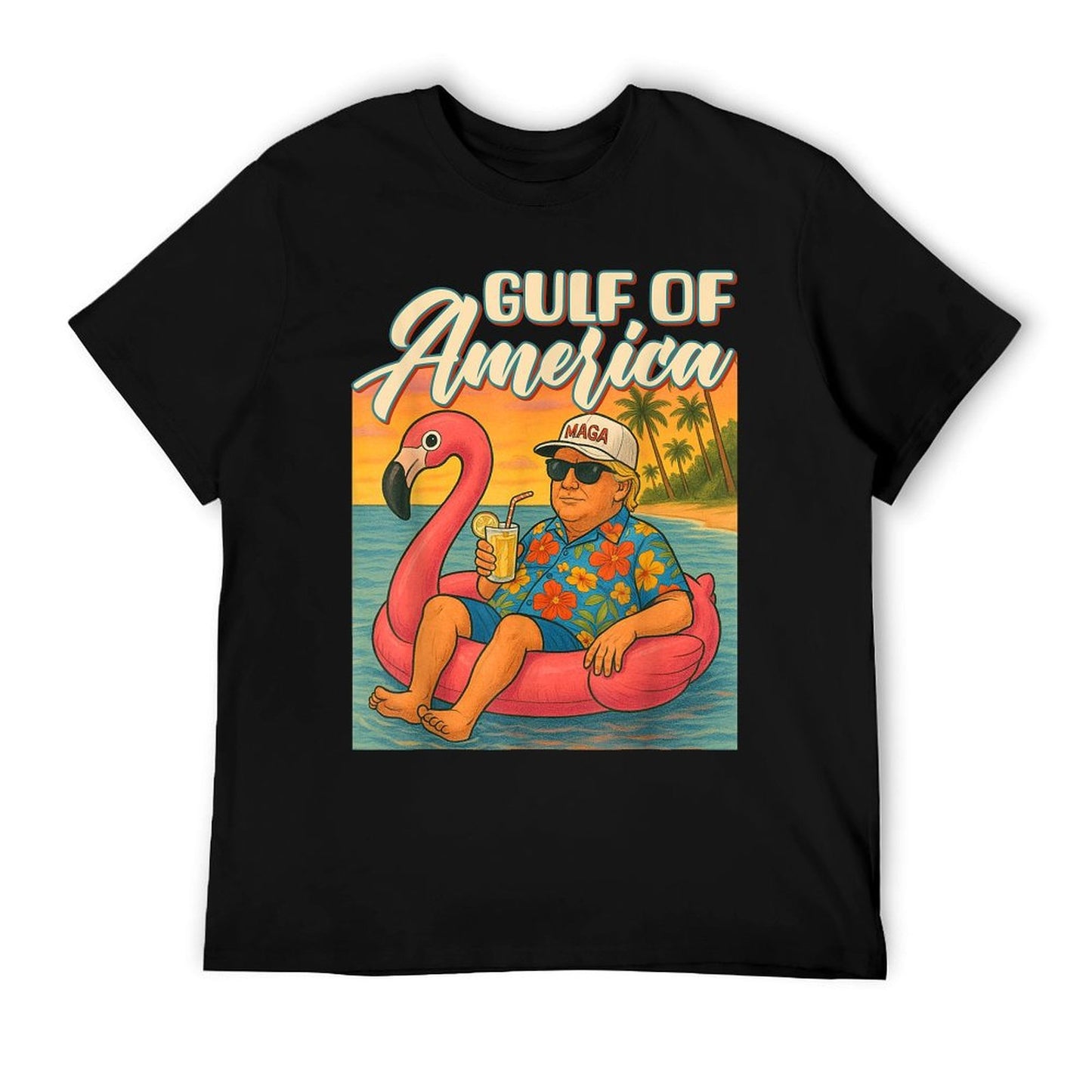 Funny Trump Flamingo Float Gulf Of US America Beach Lover Relaxed-fit T-Shirt