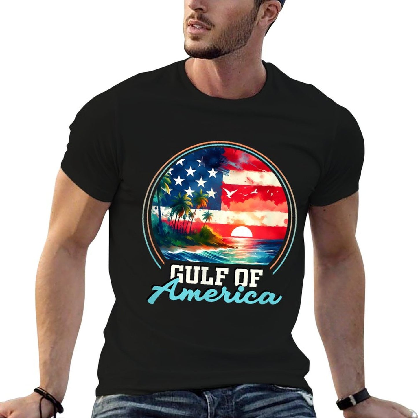 Gulf Of USA America Retro Vintage Beach Stretchy T-Shirt