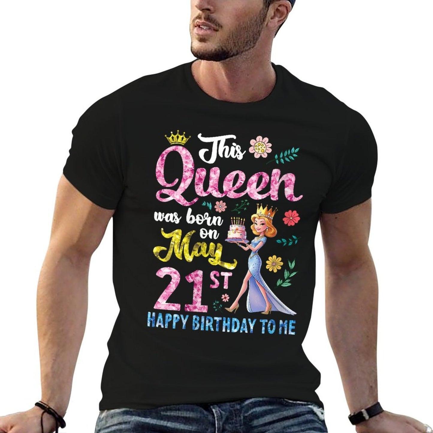 Womens This Queen Was Born On May 21st Happy Birthday To Me Mommy Ribbed Collar T-Shirt