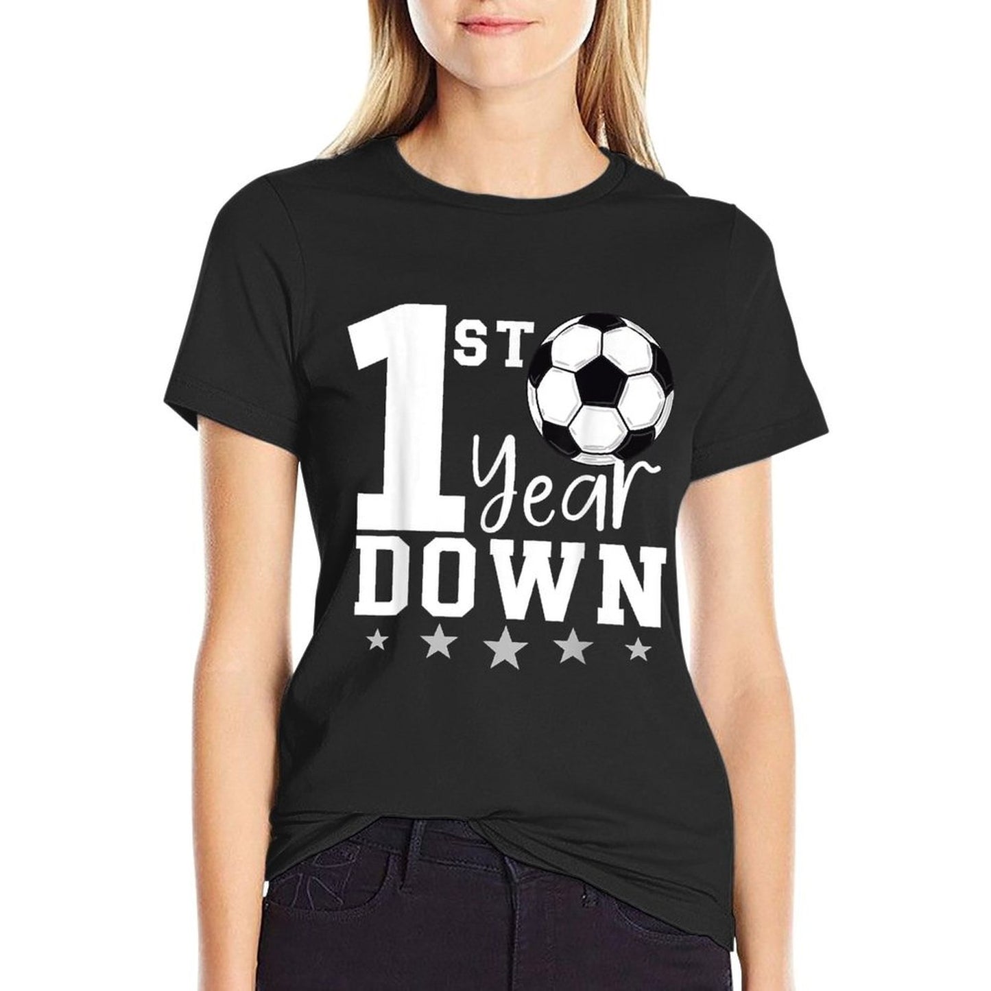 1st Birthday Soccer Touchdown First Year Down 1 Year Old Summer-ready Fabric T-Shirt