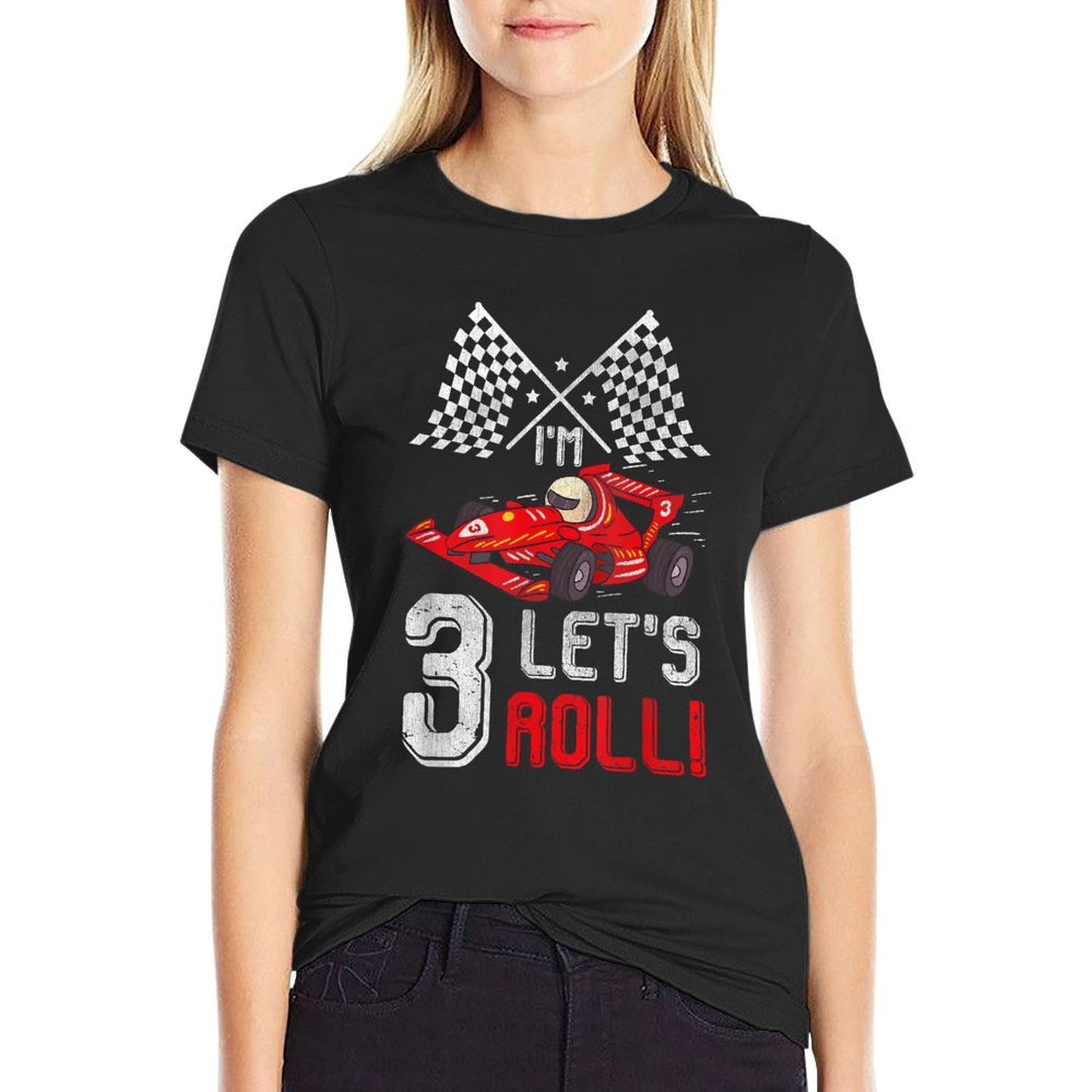 3 Birthday Racing Car 3 Years Old Let's Roll Toddler Boy Wrinkle-resistant T-Shirt