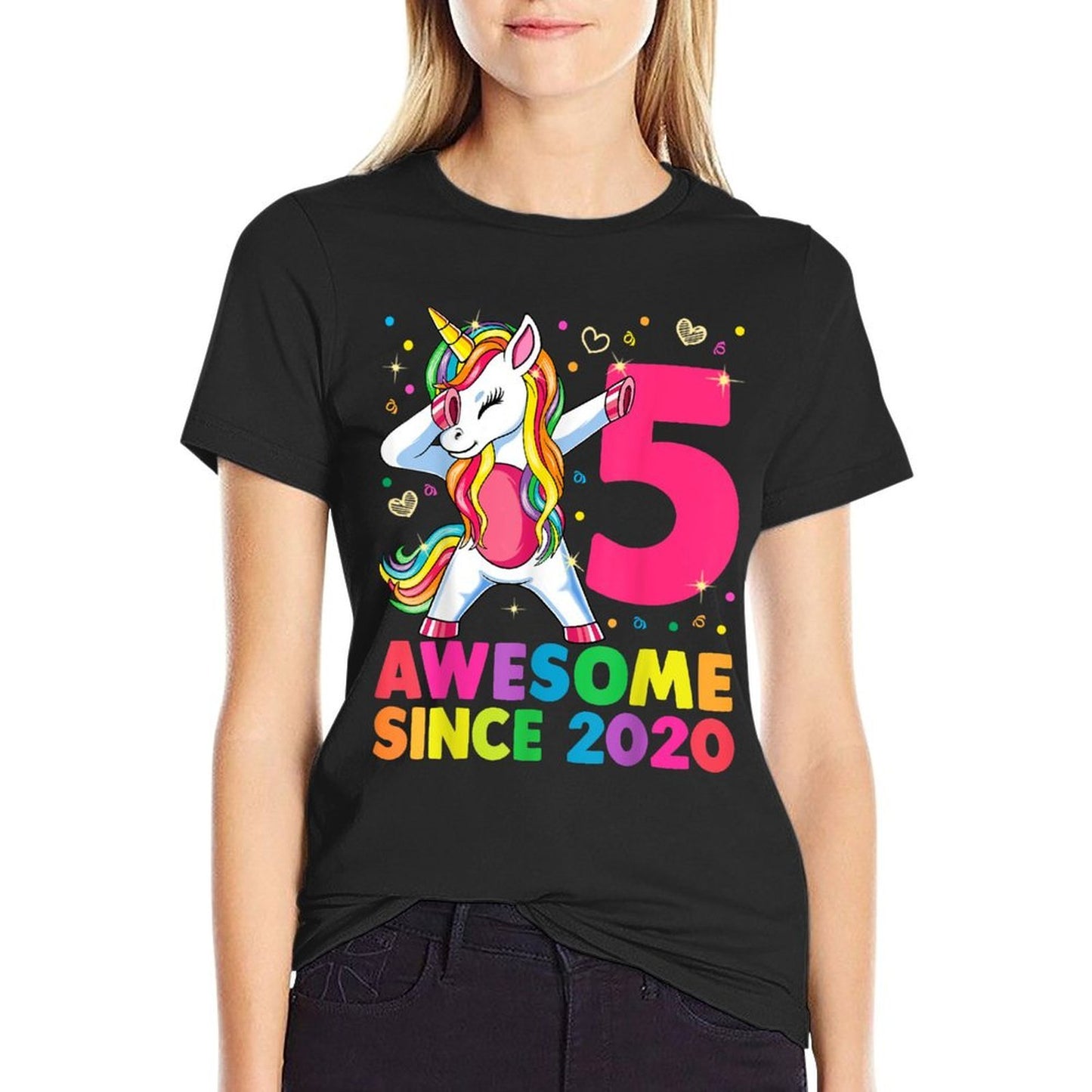 5 Years Old Unicorn Dabbing 5th Birthday Girl Unicorn Party Cotton T-Shirt