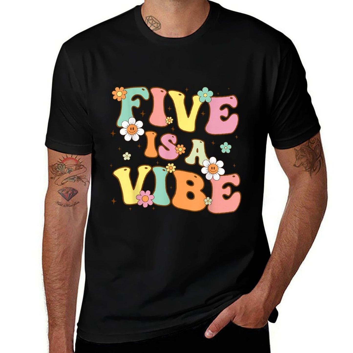 Groovy 5th Birthday Five Is A Vibe 5 Year Old Girls Boys Vintage-inspired T-Shirt