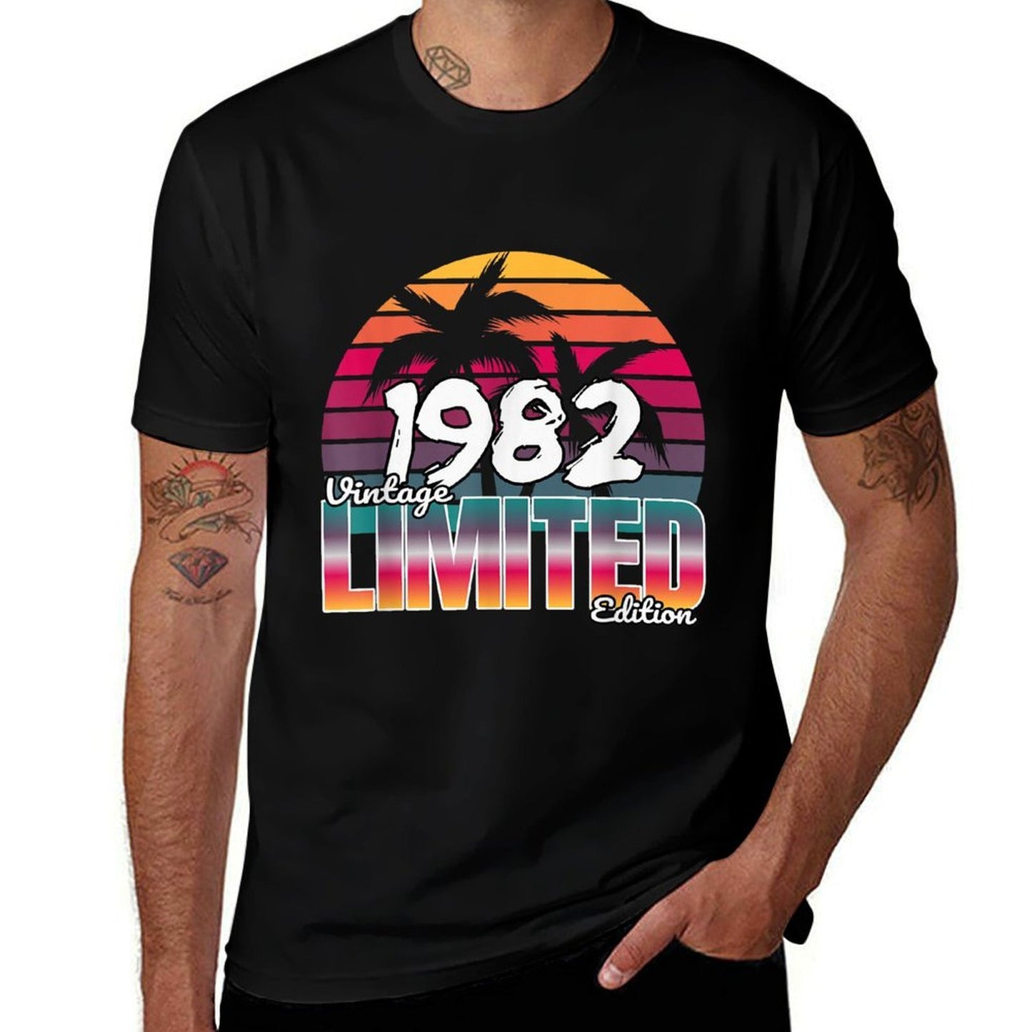 1982 Vintage for Women Men's Gifts 40th Birthday Ribbed Collar T-Shirt