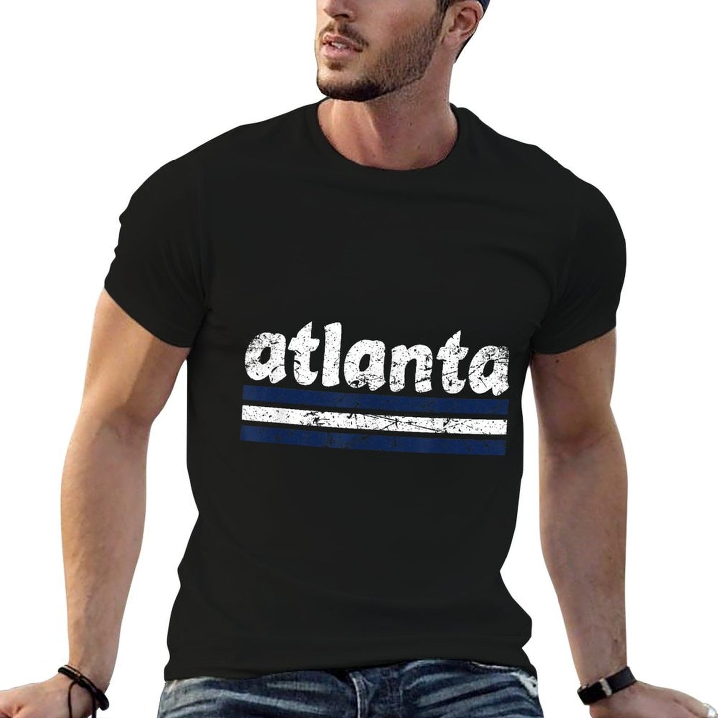 Atlanta Georgia Three Stripe Vintage Weathered Stretchy T-Shirt