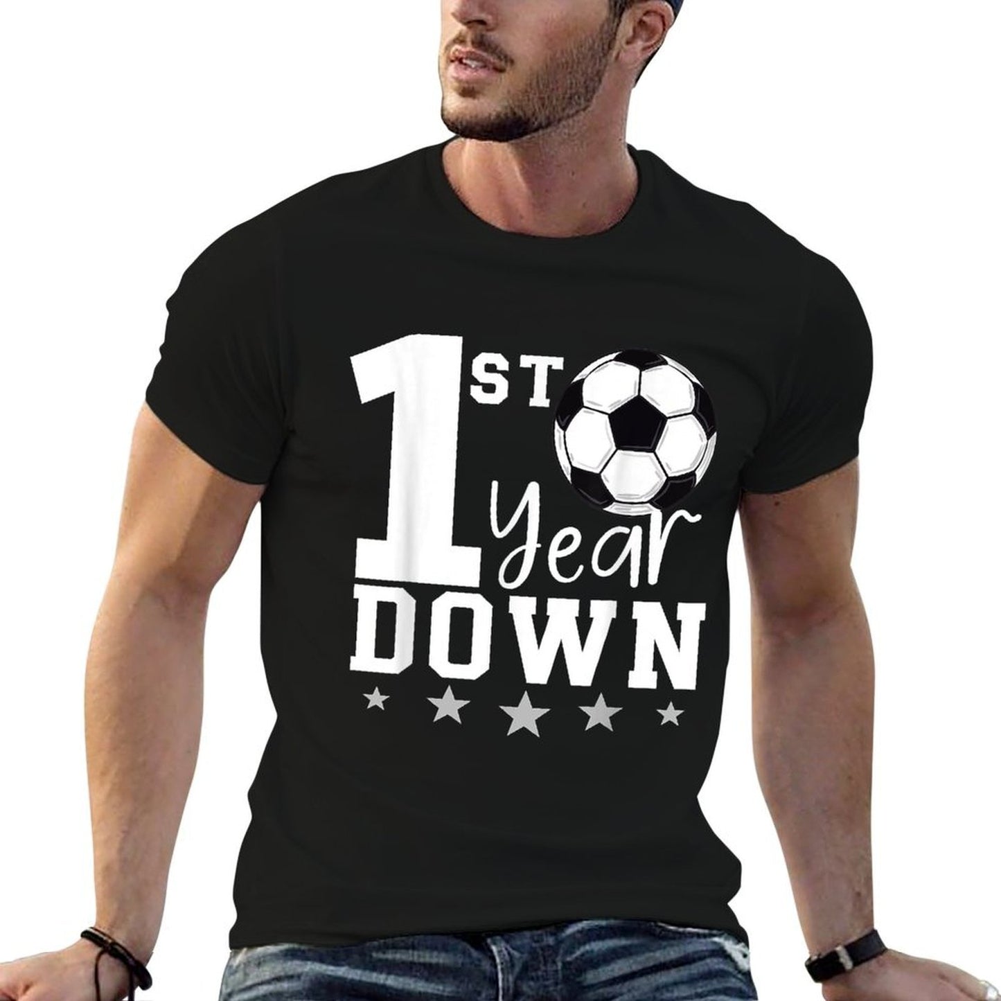 1st Birthday Soccer Touchdown First Year Down 1 Year Old Summer-ready Fabric T-Shirt