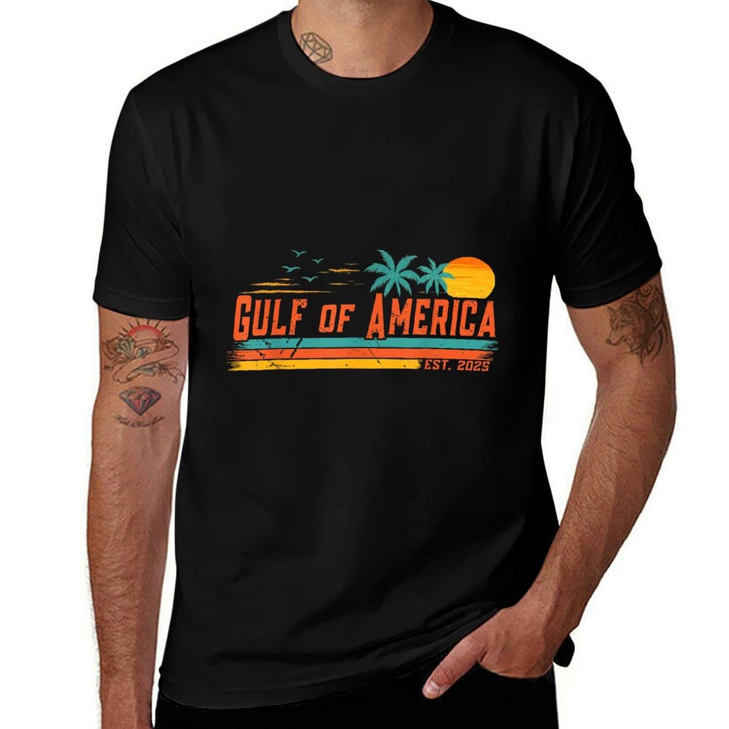 Vintage Gulf Of Us America Retro Sunset Gulf Of Us America Polyester Blend T-Shirt
