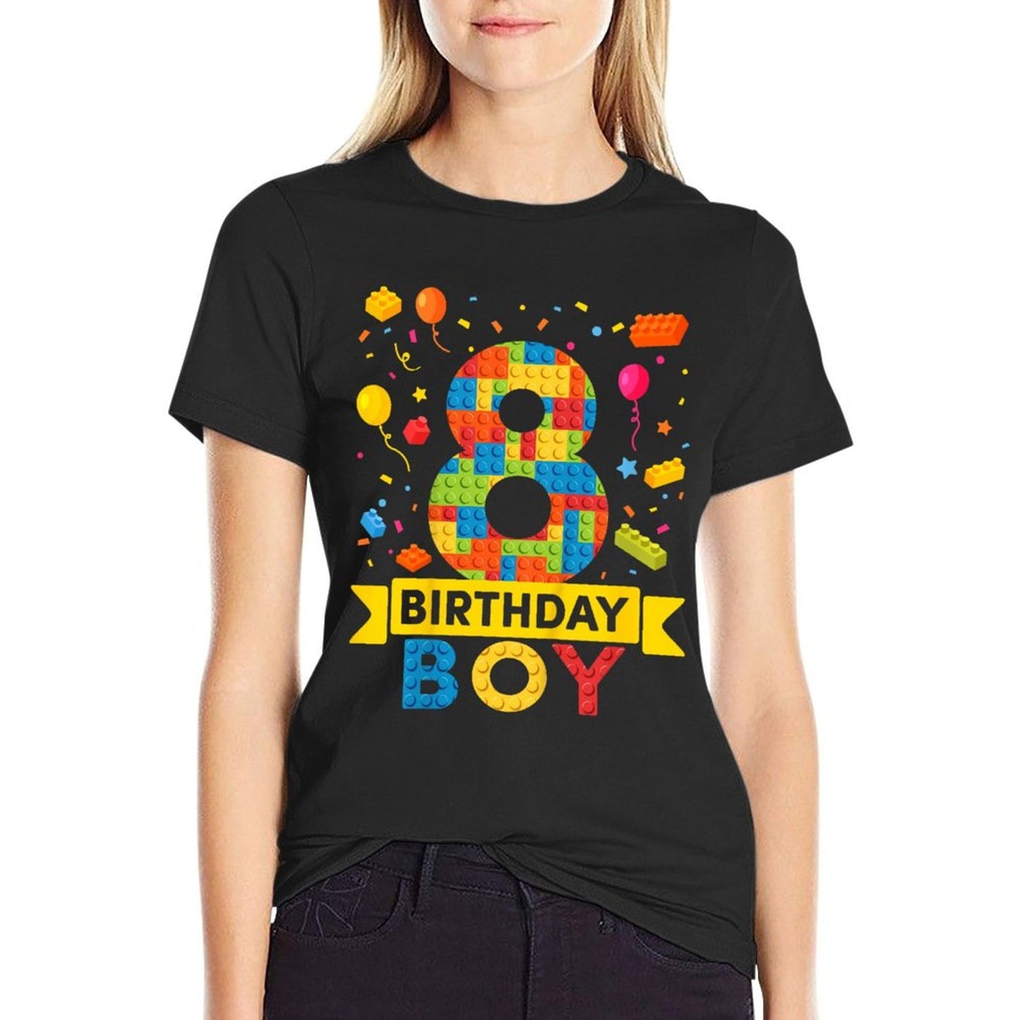 Kids 8 Year Old Building Blocks 8th Birthday Boy Stretchy T-Shirt