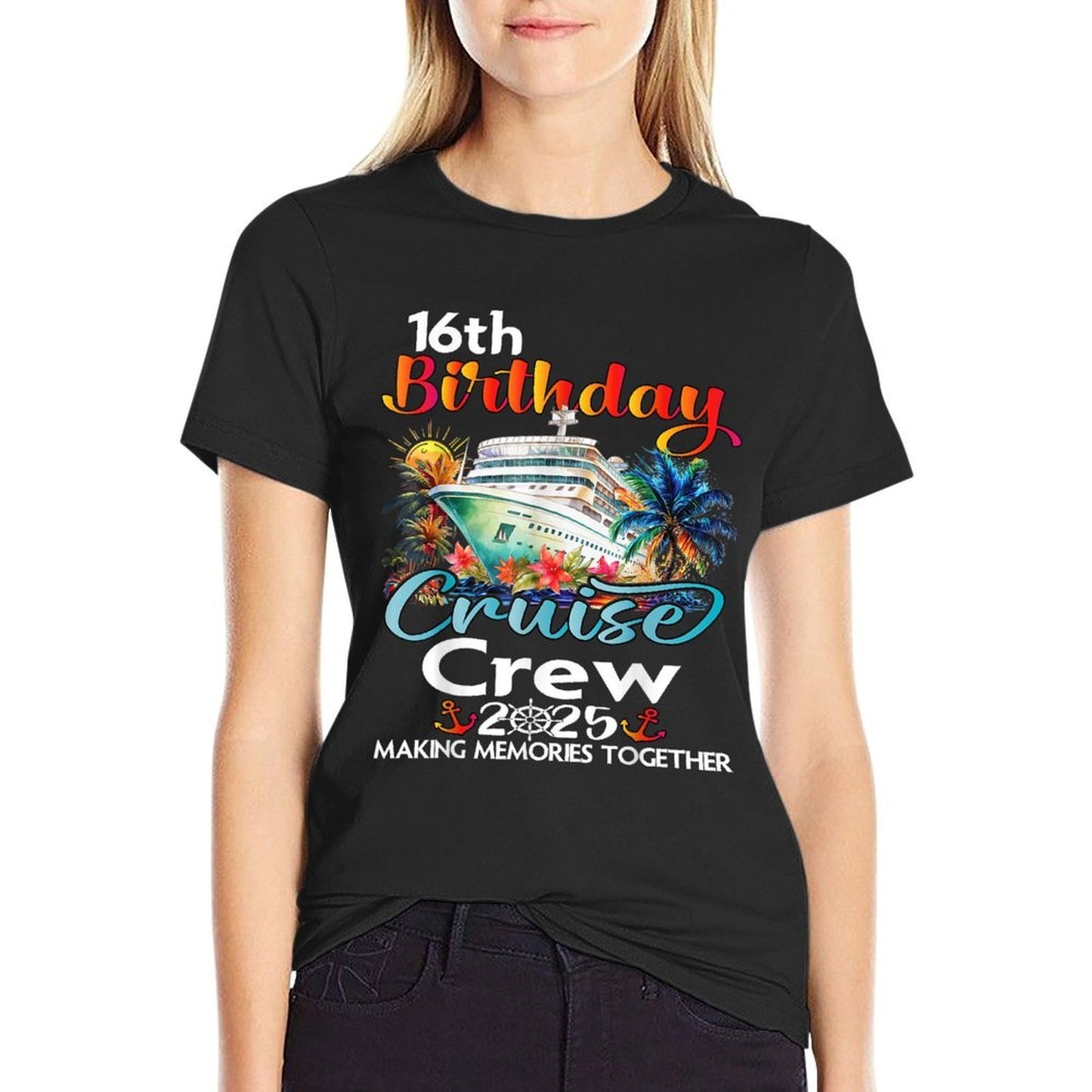 16th Birthday Cruise Crew Friends Family Vacation Matching Stretchy T-Shirt