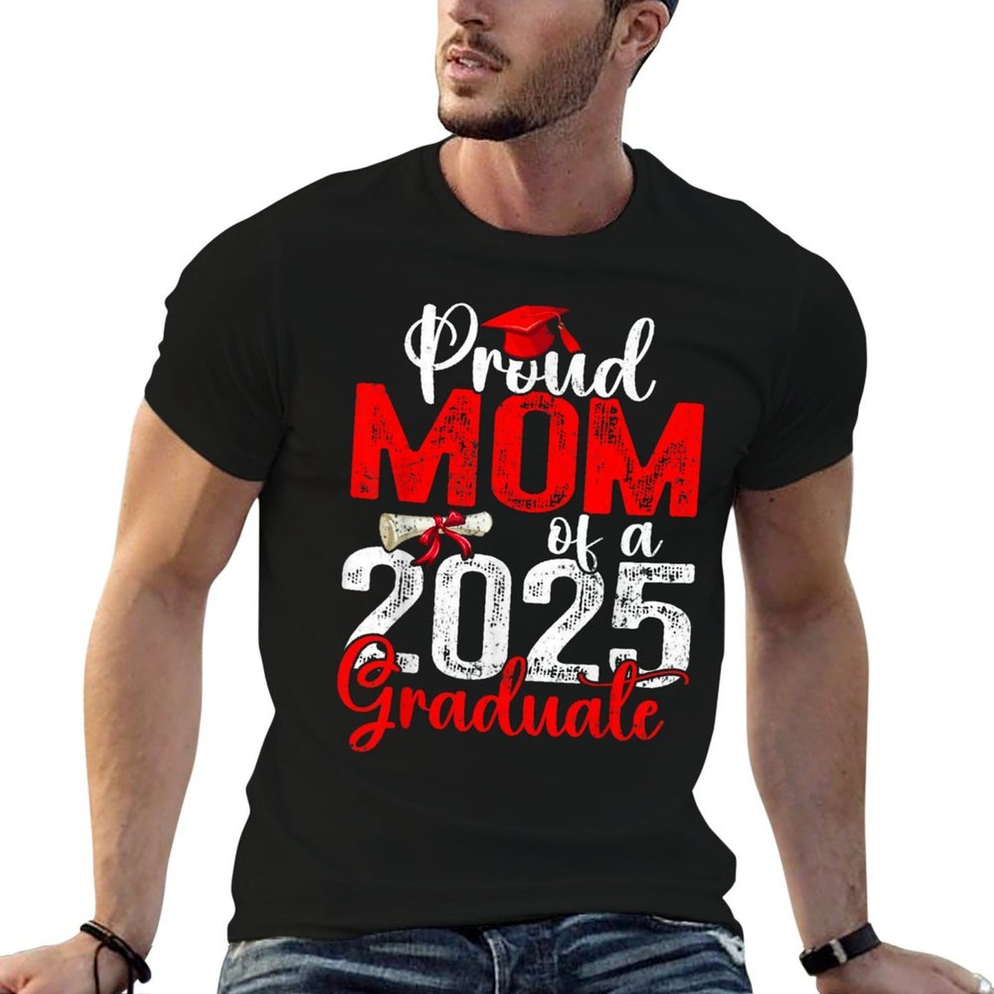 Proud Mom Of A Class Of 2025 Graduate Senior Graduation High-quality Stitching T-Shirt