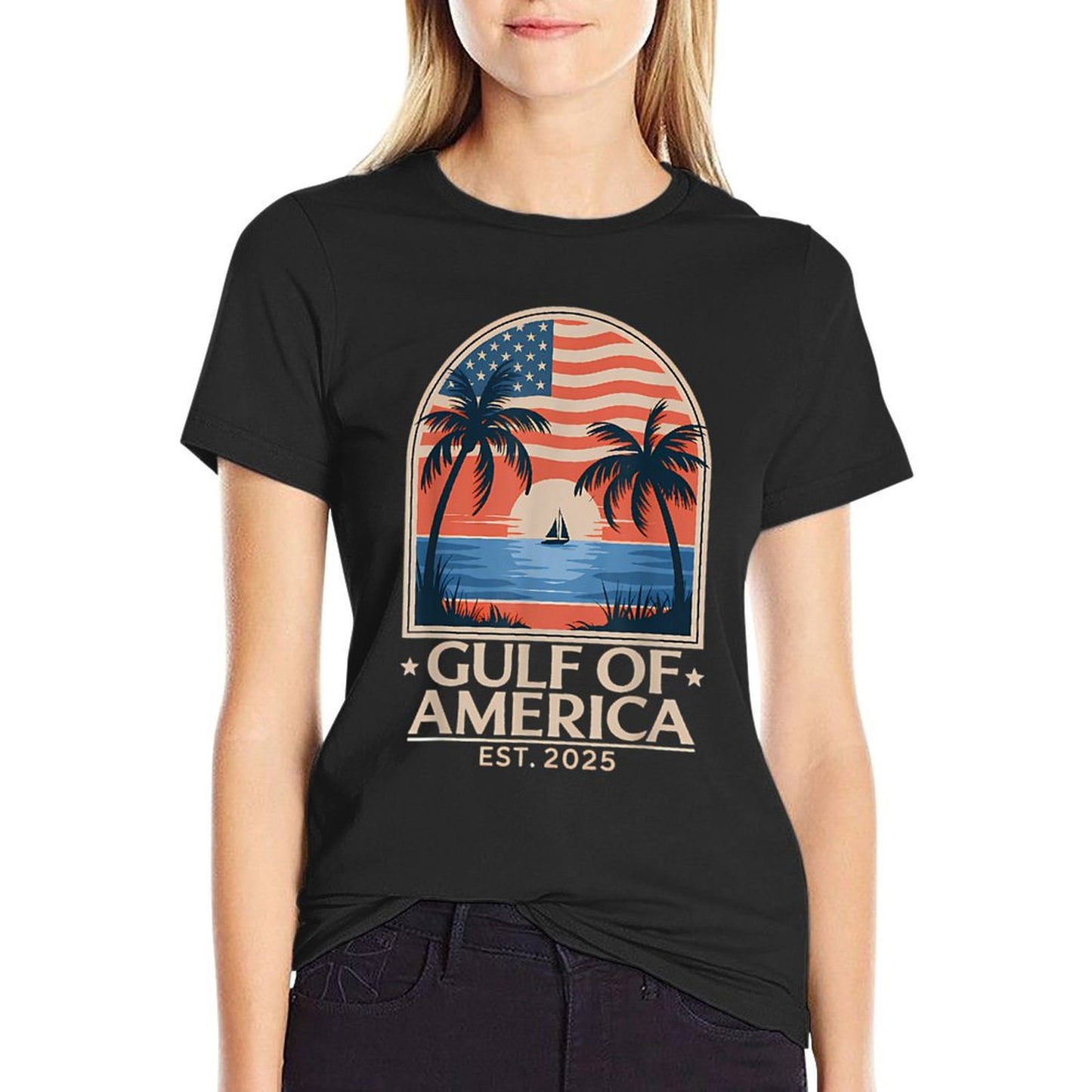 Gulf Of Usa America Est 2025 American Flag Summer-ready Fabric T-Shirt