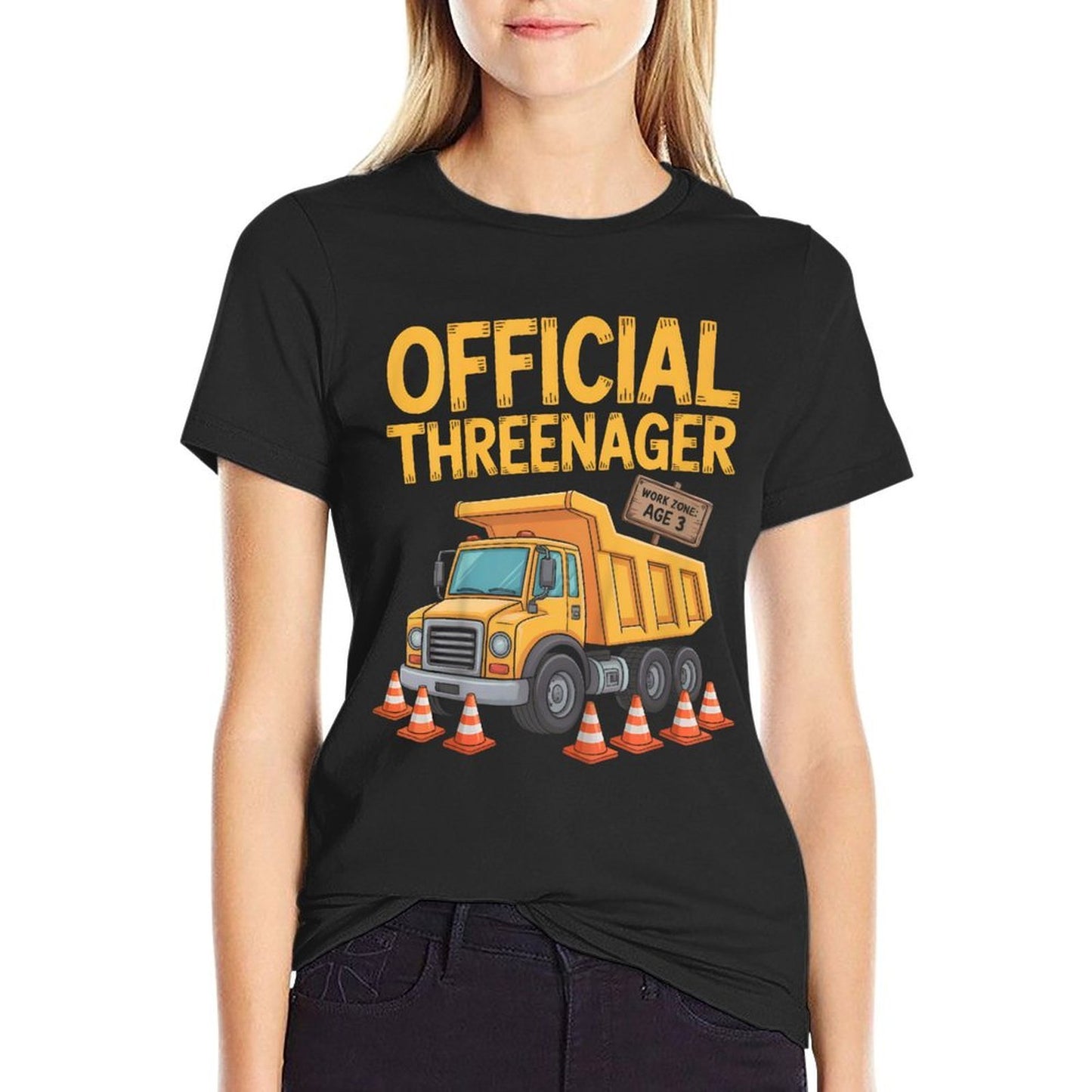 Kids Birthday Boy Three Years Old Threenager Construction Truck Heathered Texture T-Shirt