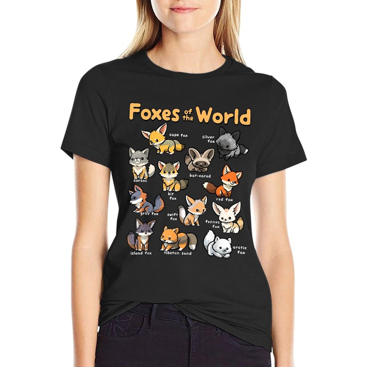 Kawaii Fox Animals of The World Educational Animal Fox Lover Wrinkle-resistant T-Shirt