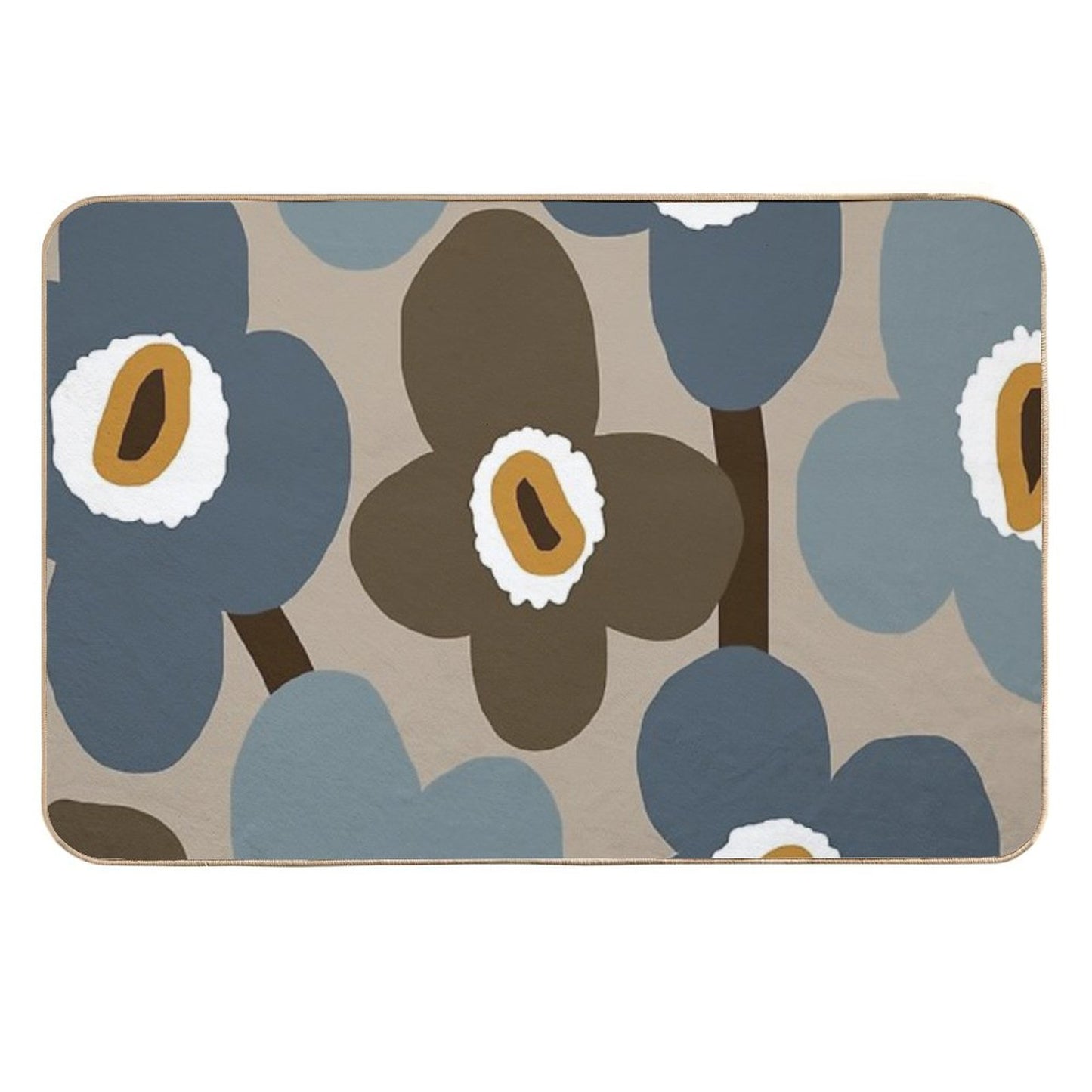 Iconic Retro Scandinavian Flowers in Blue And Brown Versatile Bath Mat