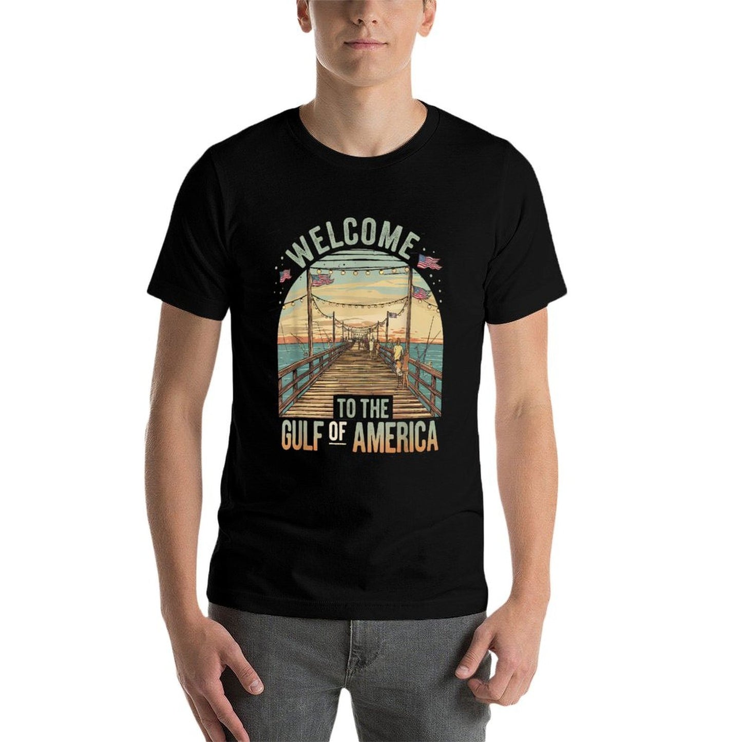 Gulf Of USA America Gift Men Women Flag Beach Oversized Silhouette T-Shirt