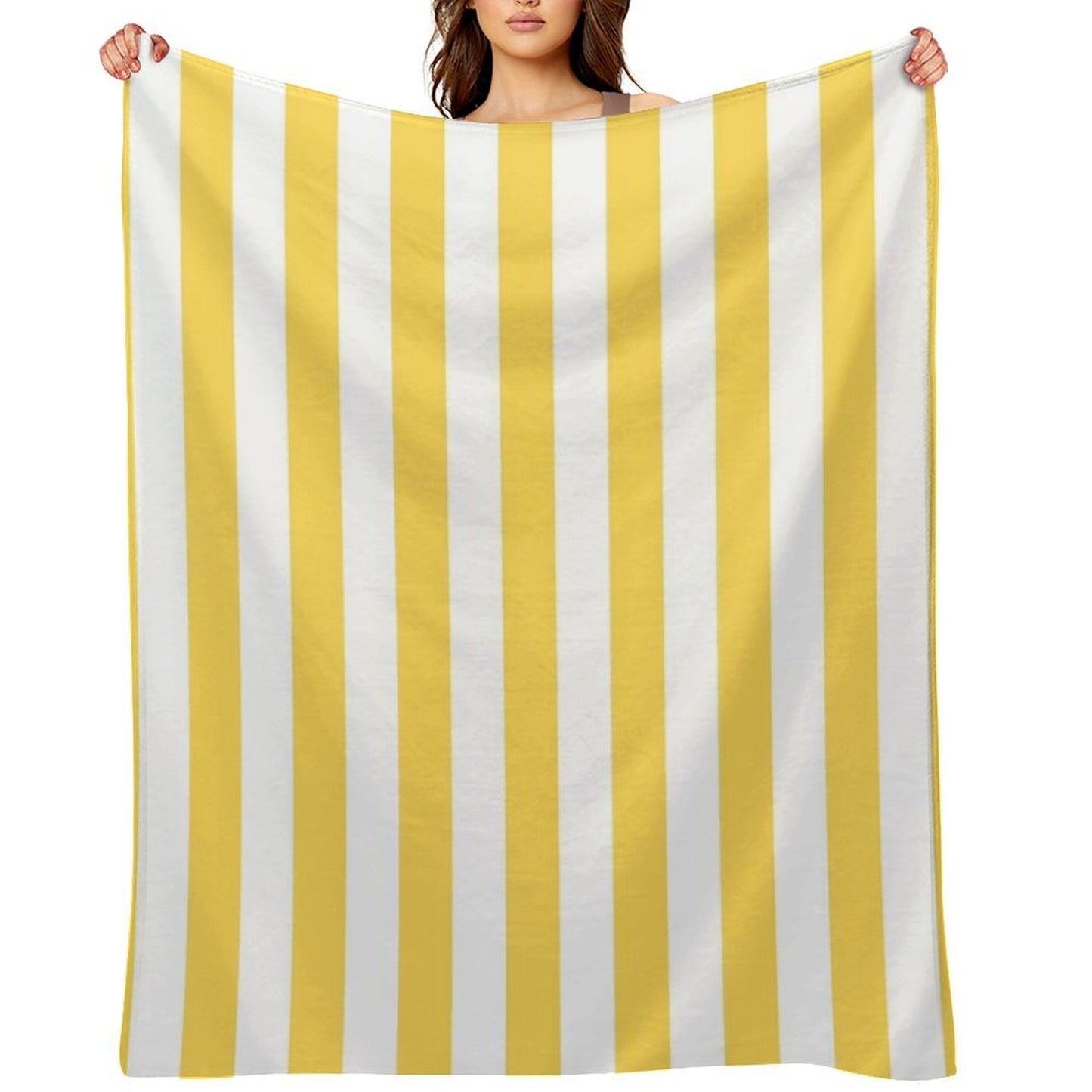 Yellow And White Vertical Stripes Plush Throw Blanket