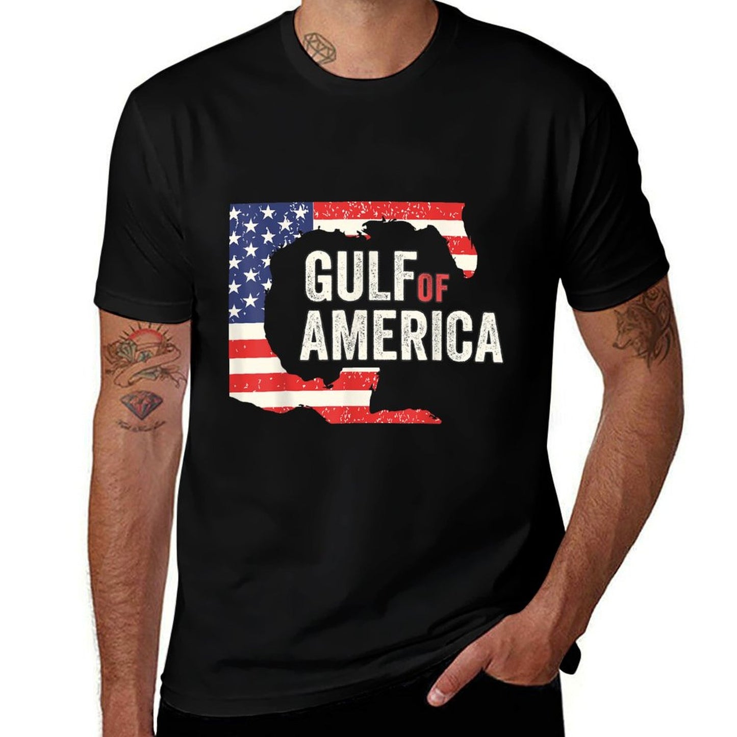 Gulf of USA America Funny Gulf of Mexico USA Flag Map July 4 Oversized Silhouette T-Shirt