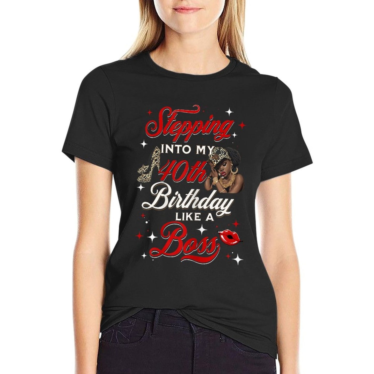 Womens Stepping Into My 40th BIrthday Like A Boss Leopard Print Quick-drying T-Shirt