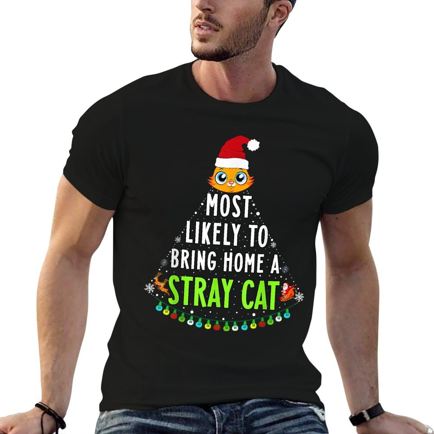 Most Likely Bring Home A Cat Christmas New Family Matching Easy-care T-Shirt