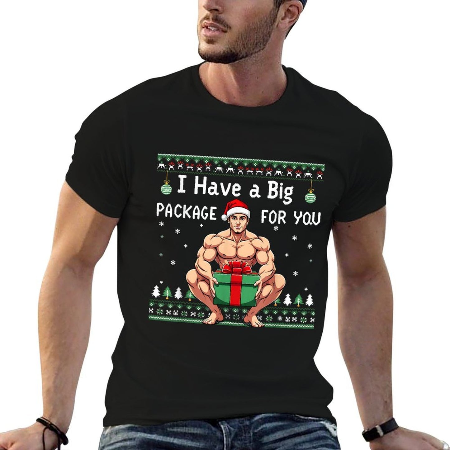 Xmas I Have A Big Package for You Christmas Funny Muscle Man Soft T-Shirt