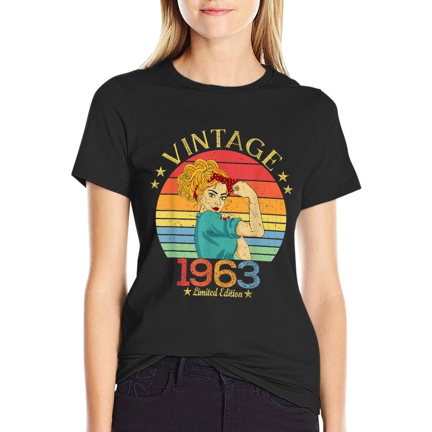 1963. Womens Gift Vintage 1963 Gifts for Women Born in 1963 Heathered Texture T-Shirt