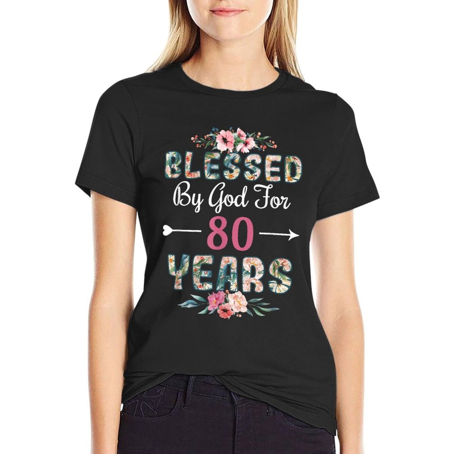 80th Birthday Man Woman Blessed by God for 80 Years High-quality Stitching T-Shirt