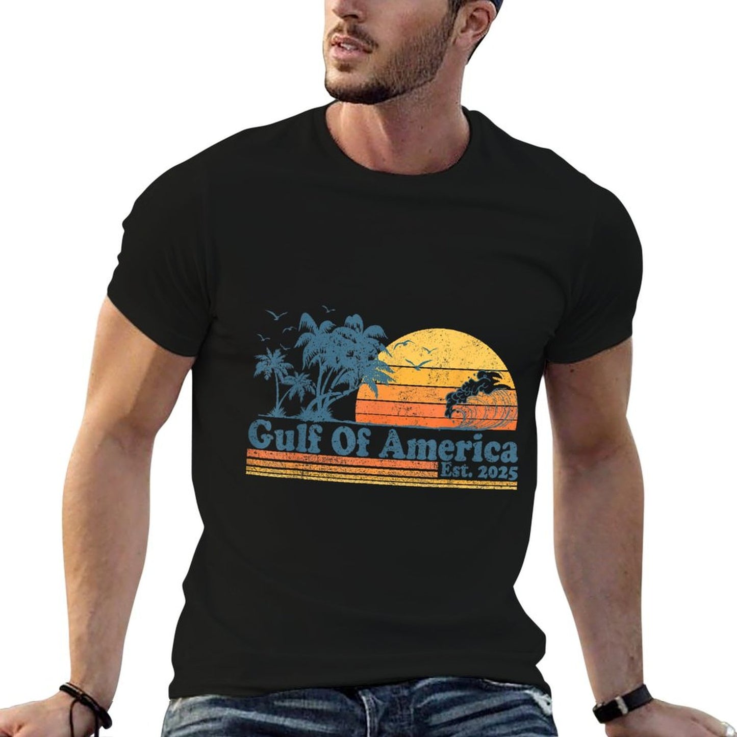 Gulf of US America Est 2025 Retro Vintage Beach Men Women Wrinkle-resistant T-Shirt