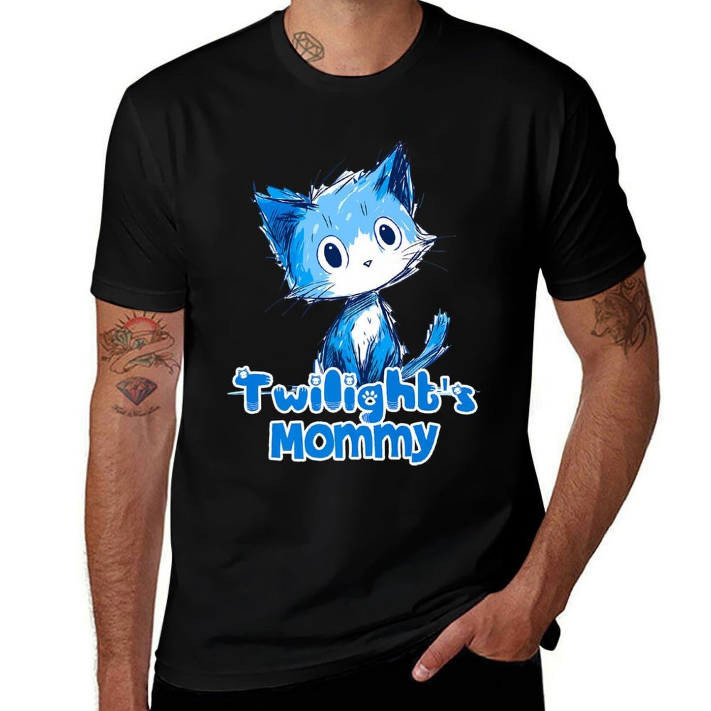 Funny Blue Cute Cat Design for Twilight Mommy Premium Rolled Sleeves T-Shirt