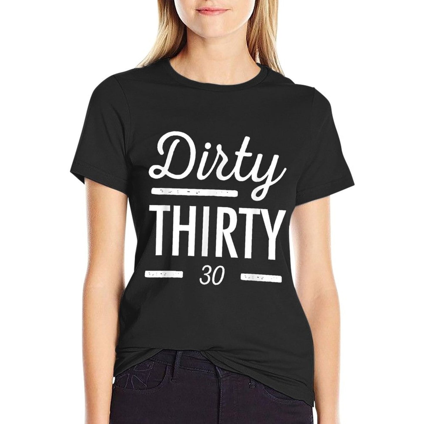 30th Birthday Dirty Thirty Ribbed Collar T-Shirt