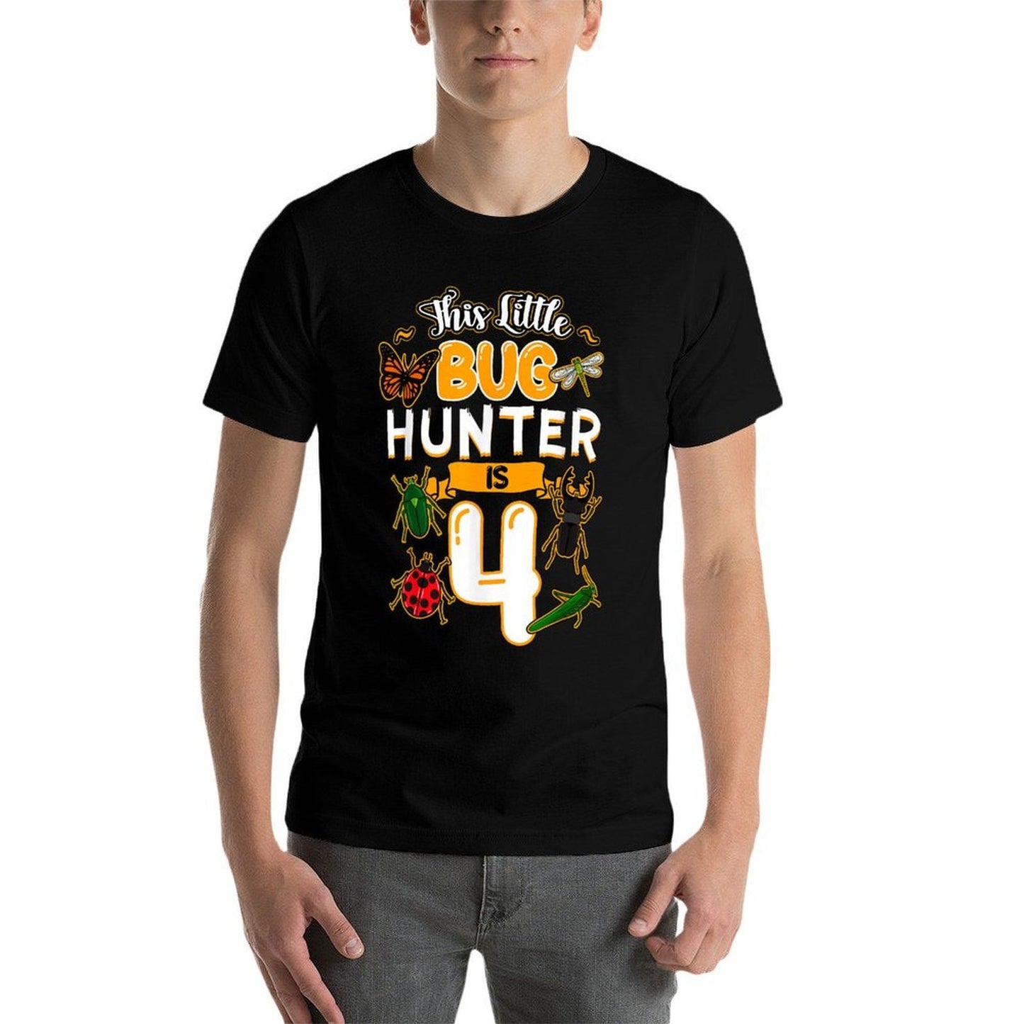 This Little Bug Hunter Is 4 Birthday Insect Bday Party Fade-proof Color T-Shirt