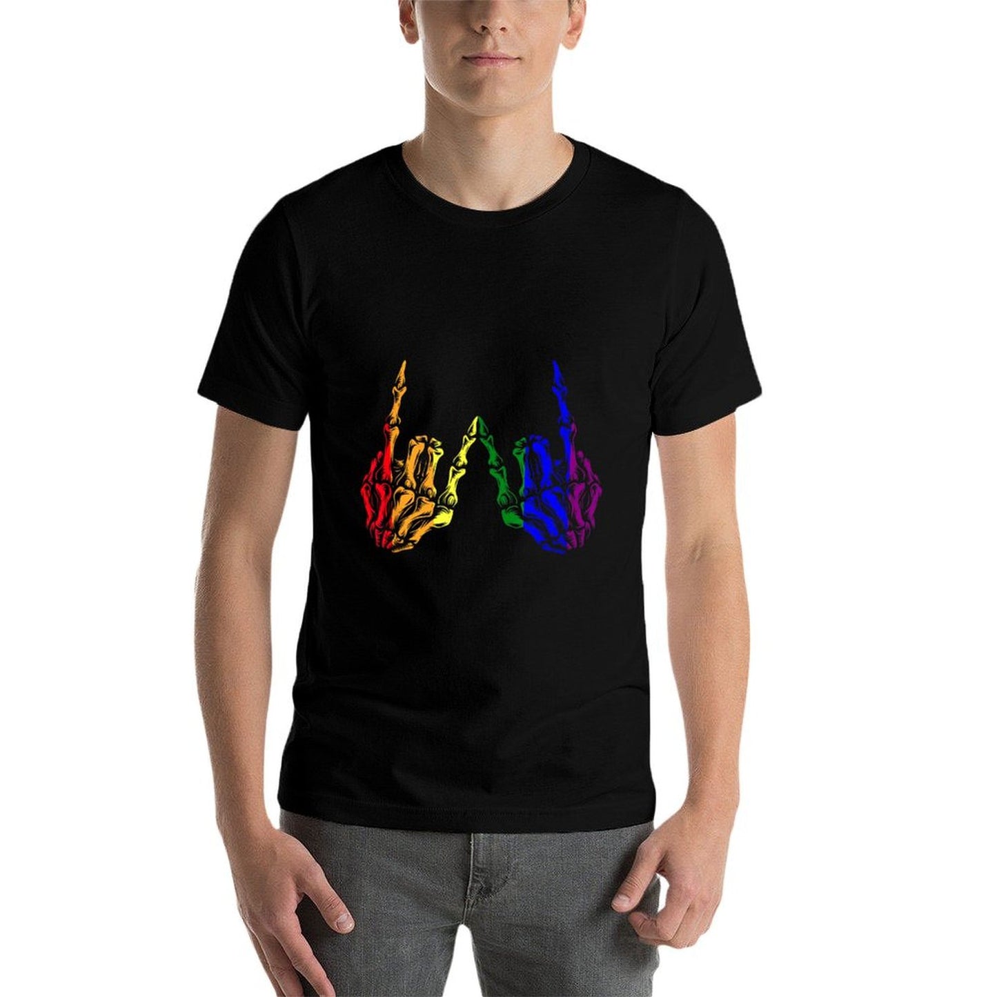 Skeleton Rock Hand LGBT-Q Cool Rainbow Gay Pride Ally Heathered Texture T-Shirt
