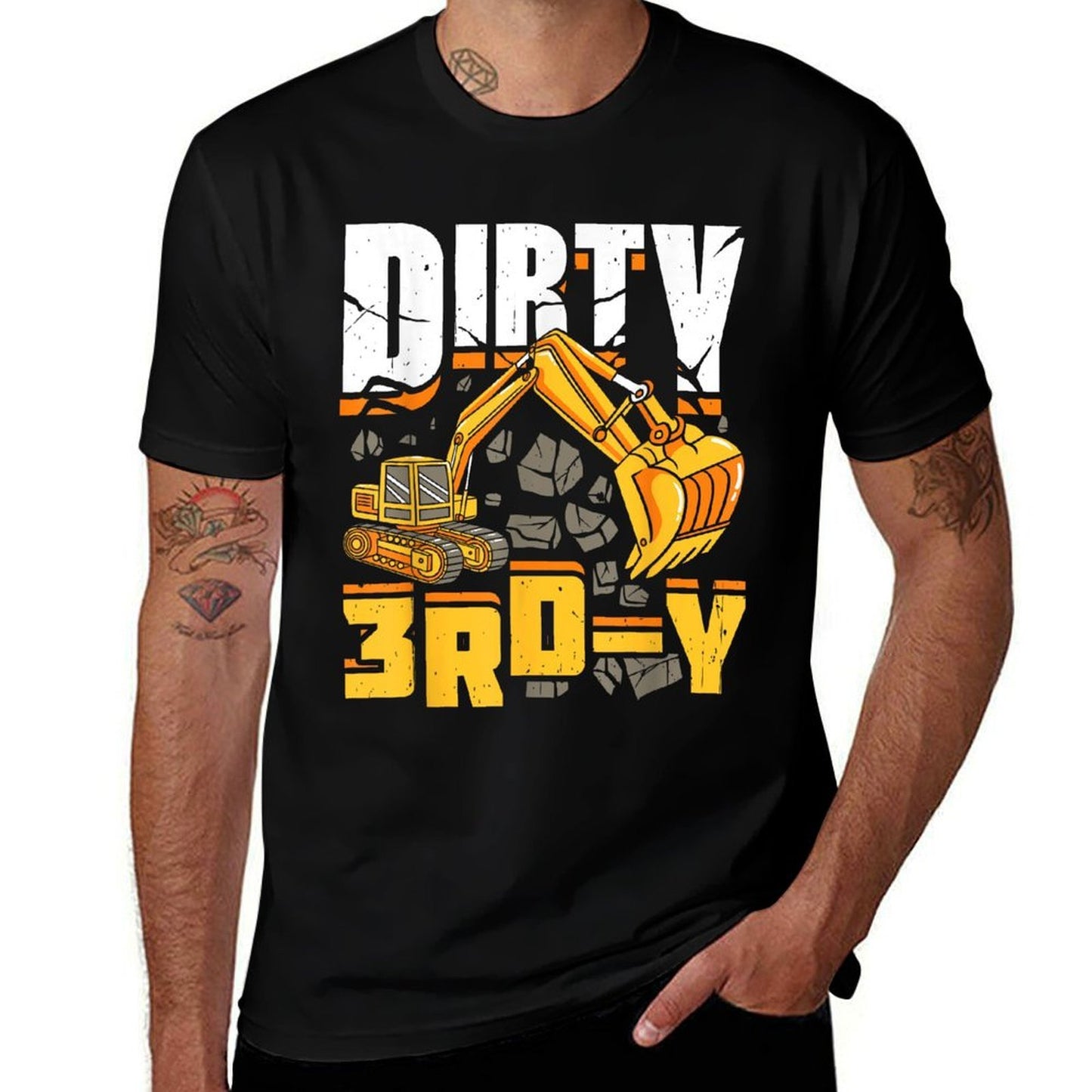 Construction 3rd Birthday Boy Dirty 3rd-Y Excavator Funny Eco-friendly Material T-Shirt