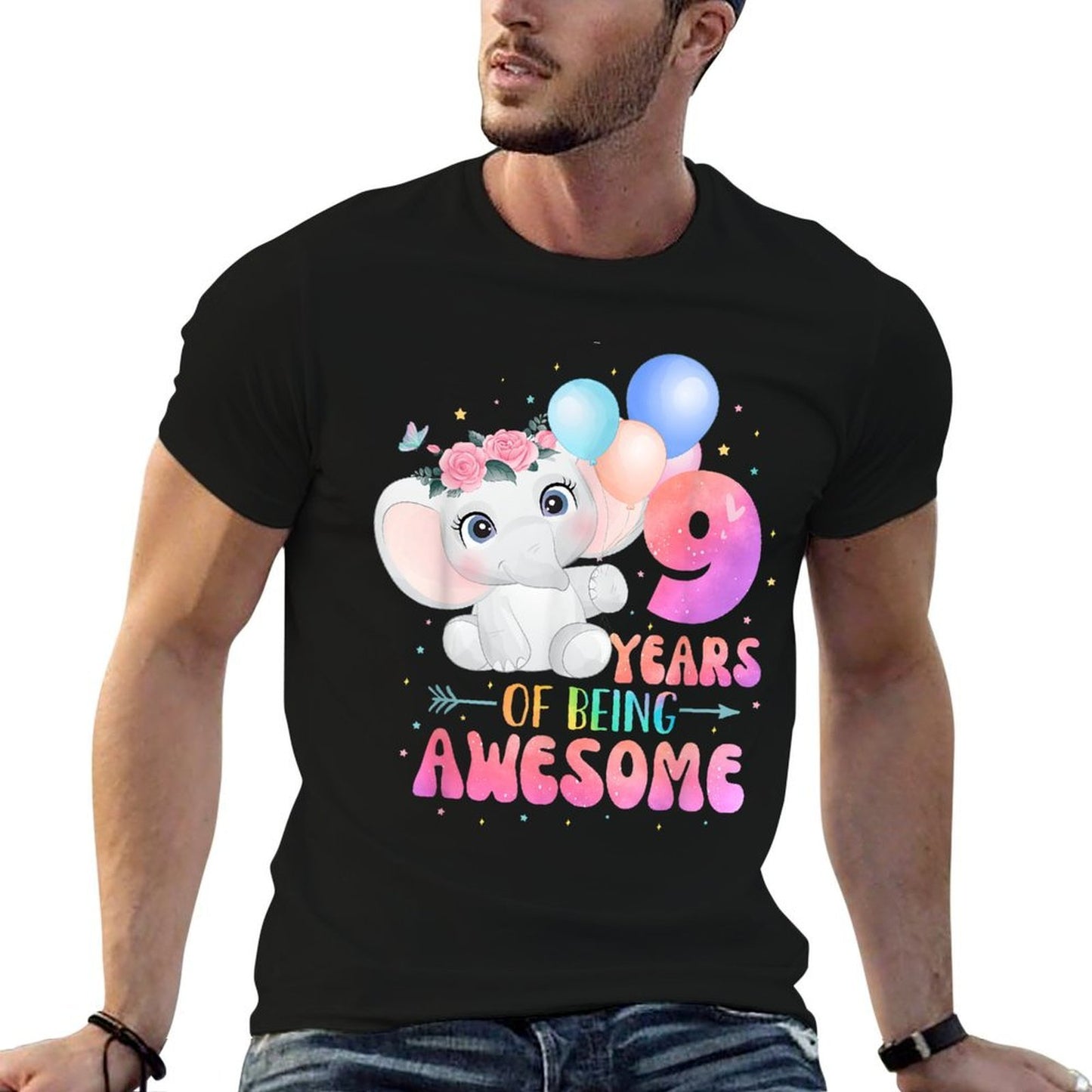 9 Years Of Being Awesome Cute Elephant 9th Birthday Girl Cotton T-Shirt