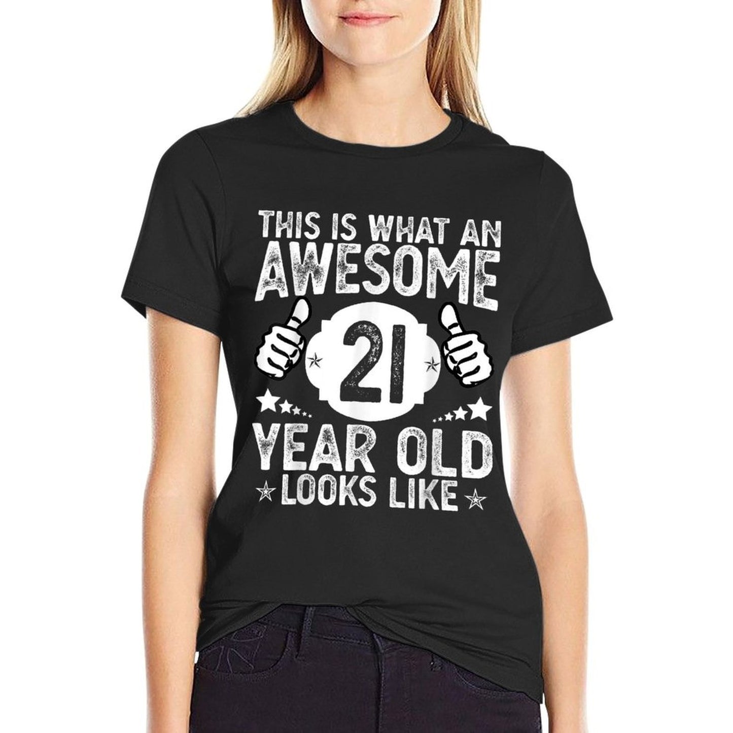 This Is What An Awesome 21 Year Old Looks Like 21st Birthday Ribbed Collar T-Shirt