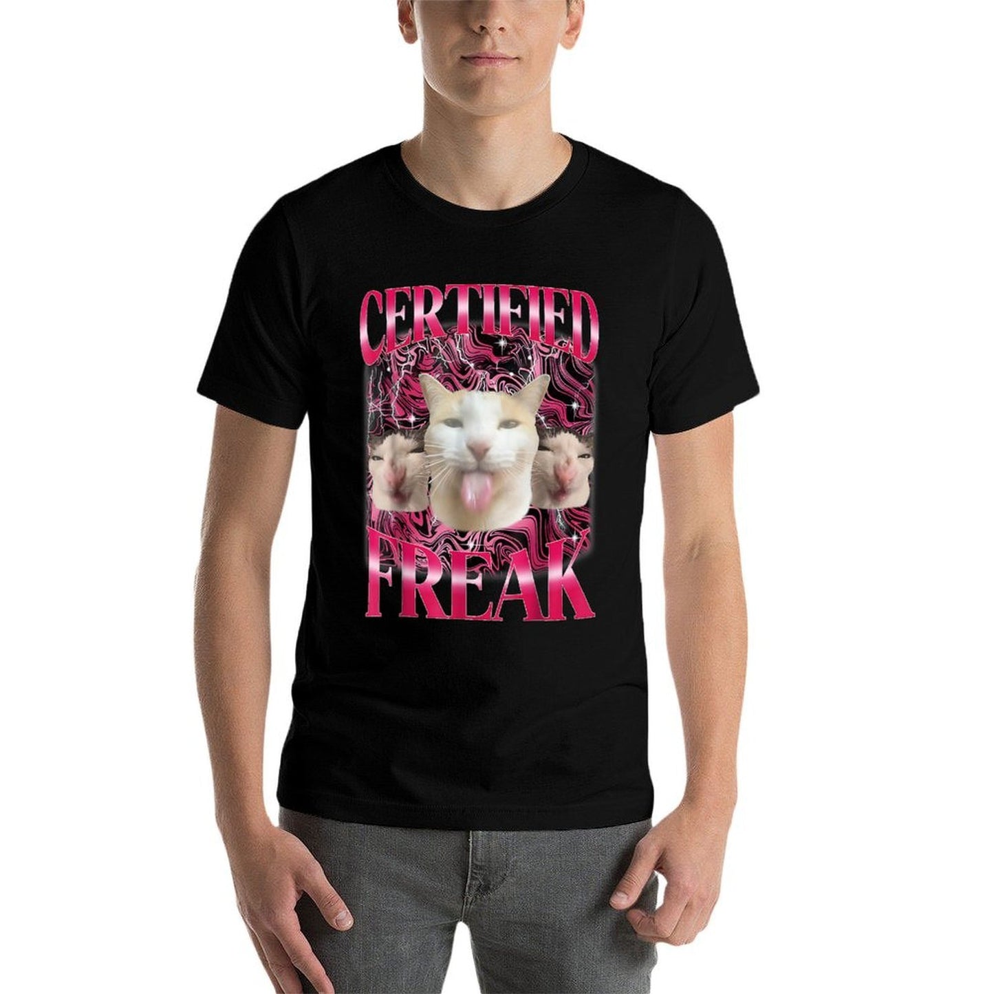 Certified Freak Eat Cement Cursed Cat Funny Cat Meme Slim-fit Cut T-Shirt