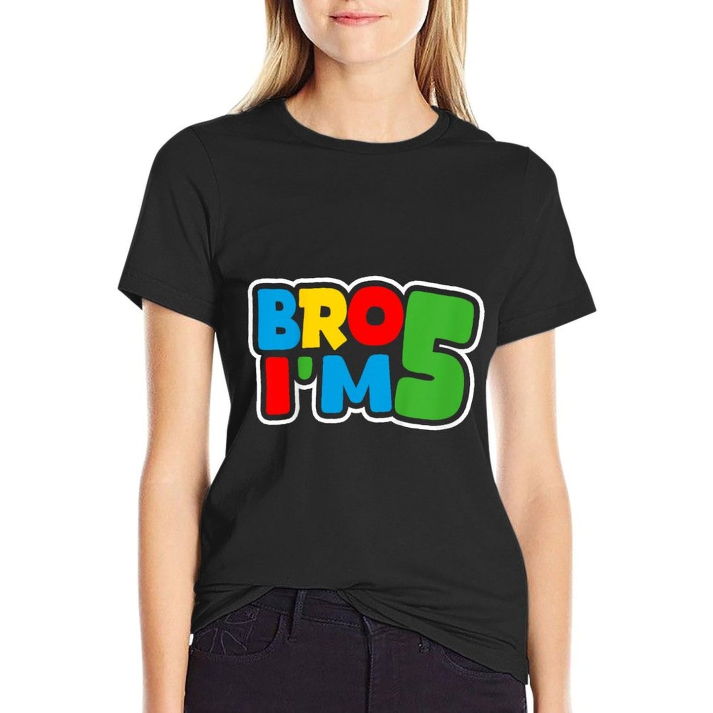 Kids 5th Birthday Boy Bro I’m 5 Year Old Four Party Oversized Silhouette T-Shirt